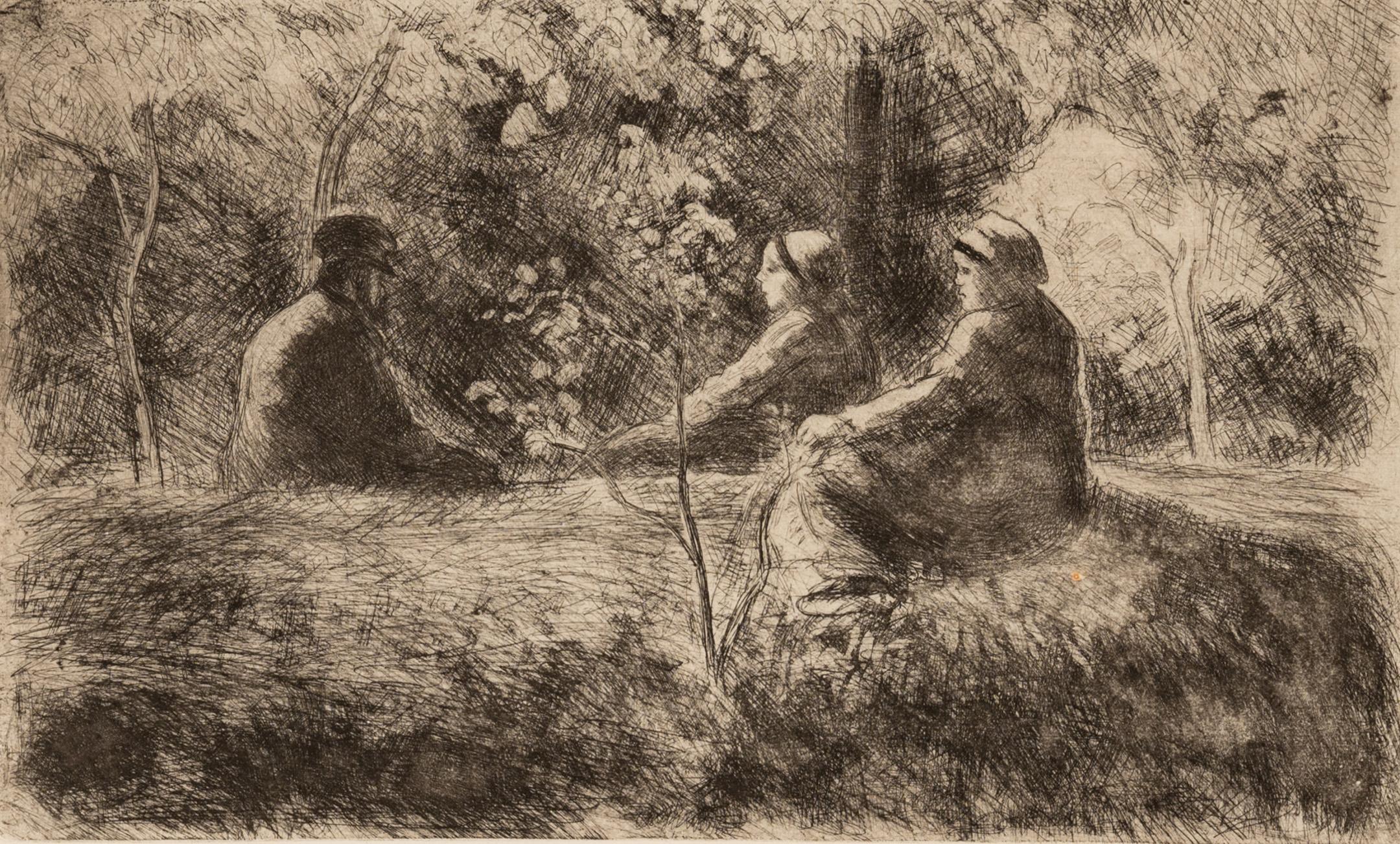 Antike französische Radierung Aquatinta Kaltnadelradierung „Epos du Dimanche dans le Bois“ 5 von 18 1