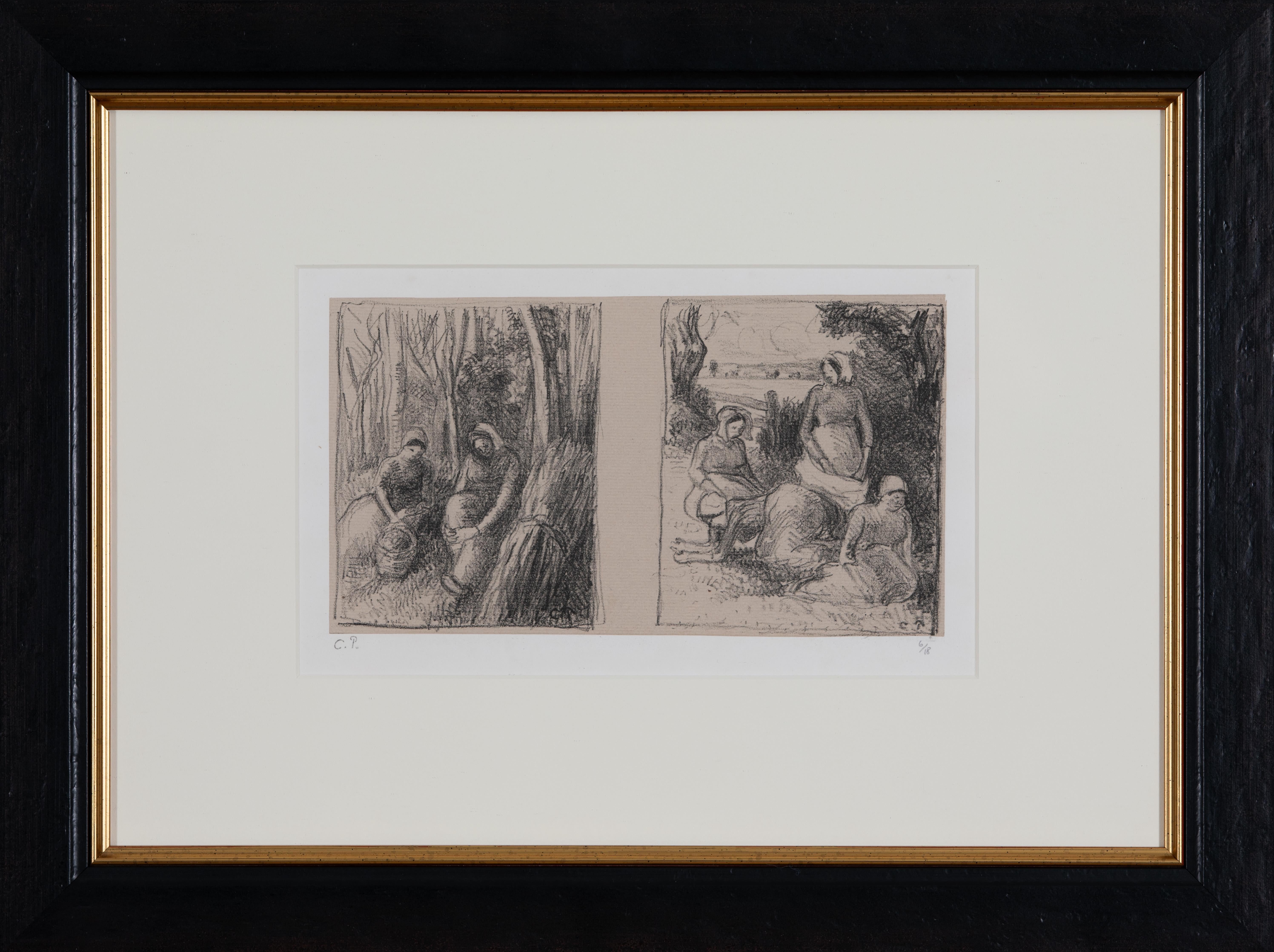 Bûcheronnes - Groupe de paysannes by Camille Pissarro - Lithograph For Sale 1