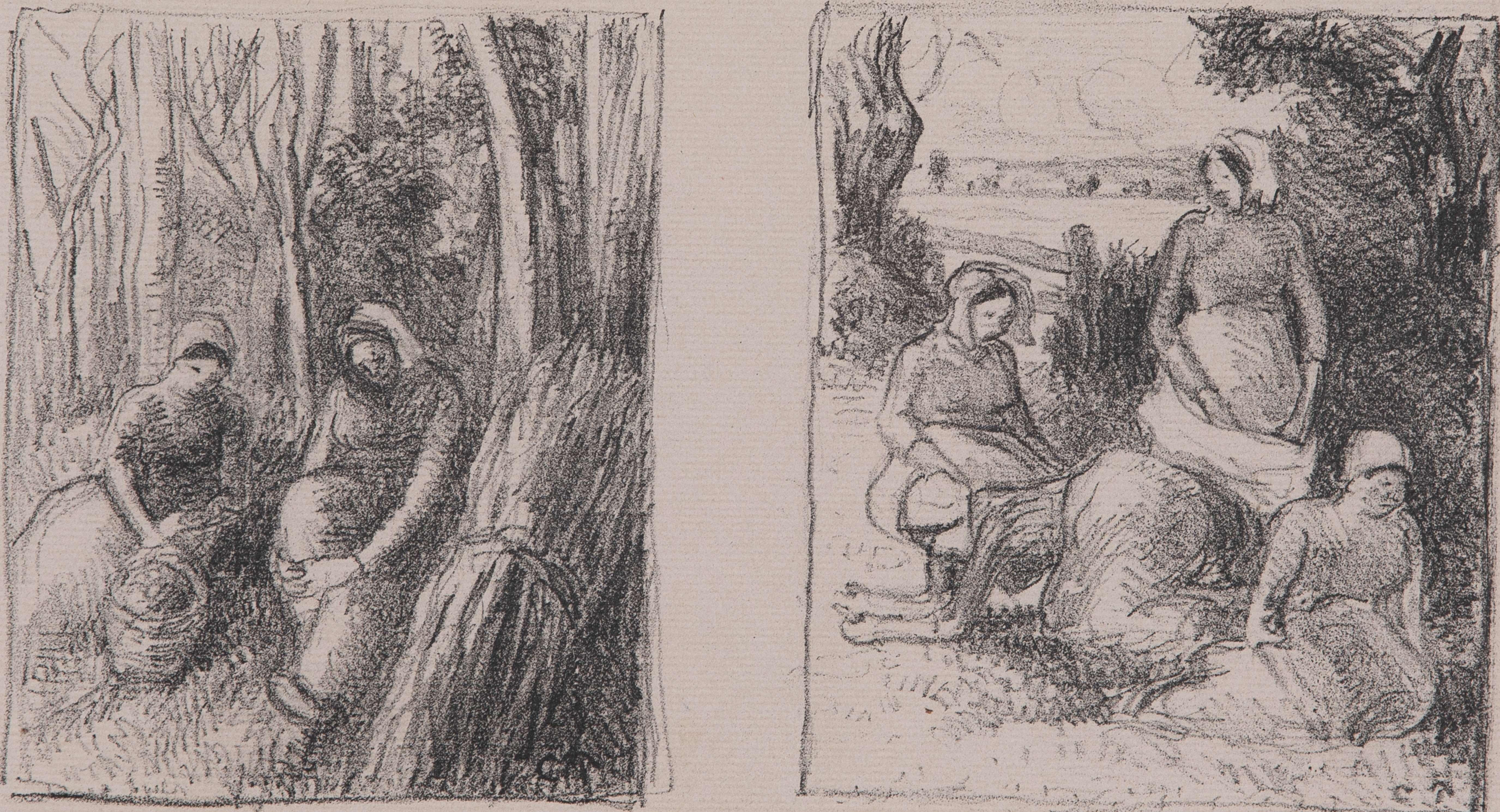 Bûcheronnes - Groupe de paysannes par Camille Pissarro - Lithographie