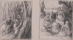 Antique Bûcheronnes - Groupe de paysannes by Camille Pissarro - Lithograph