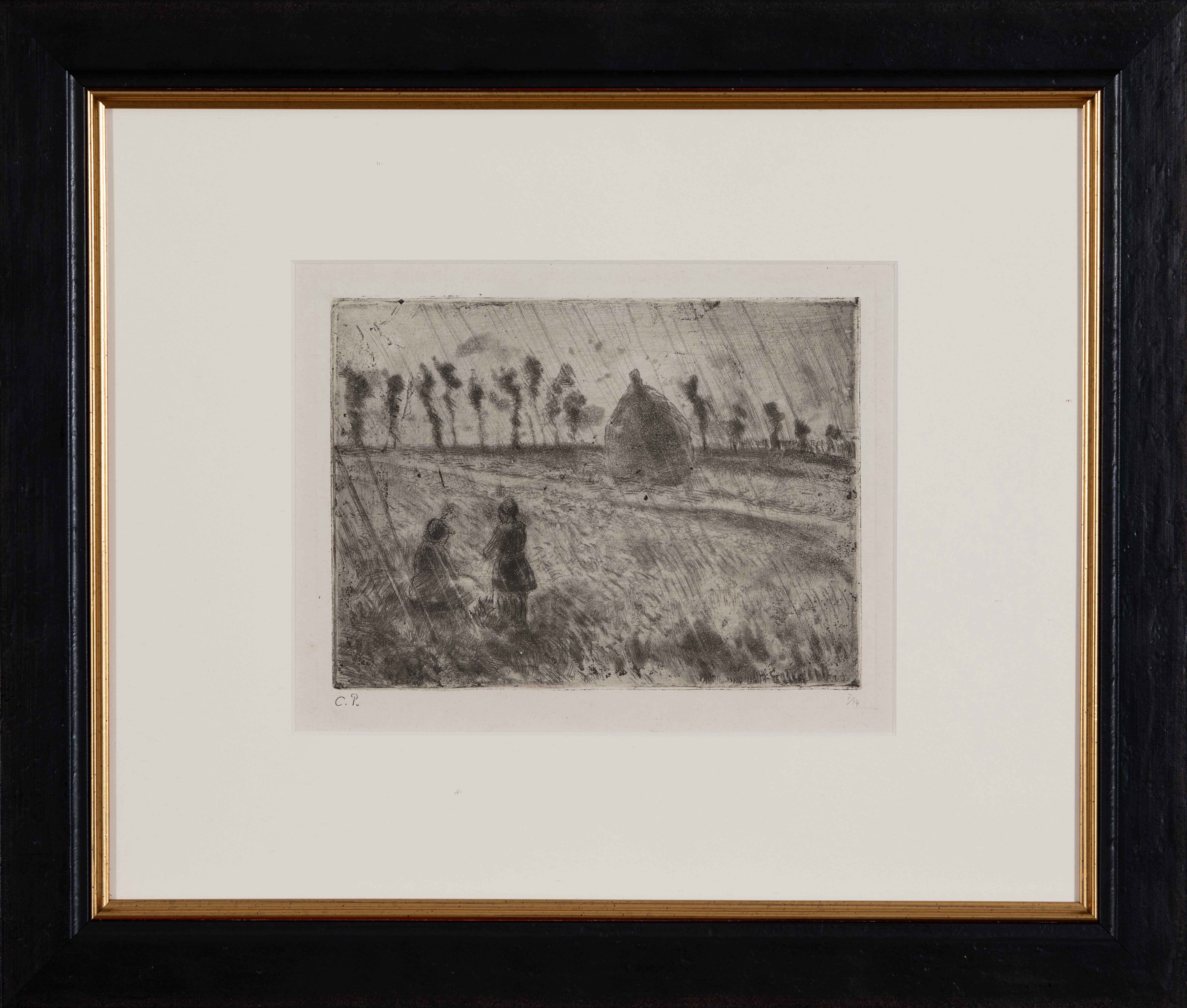 Effet de pluie von Camille Pissarro – Landschaftsradierung im Angebot 1