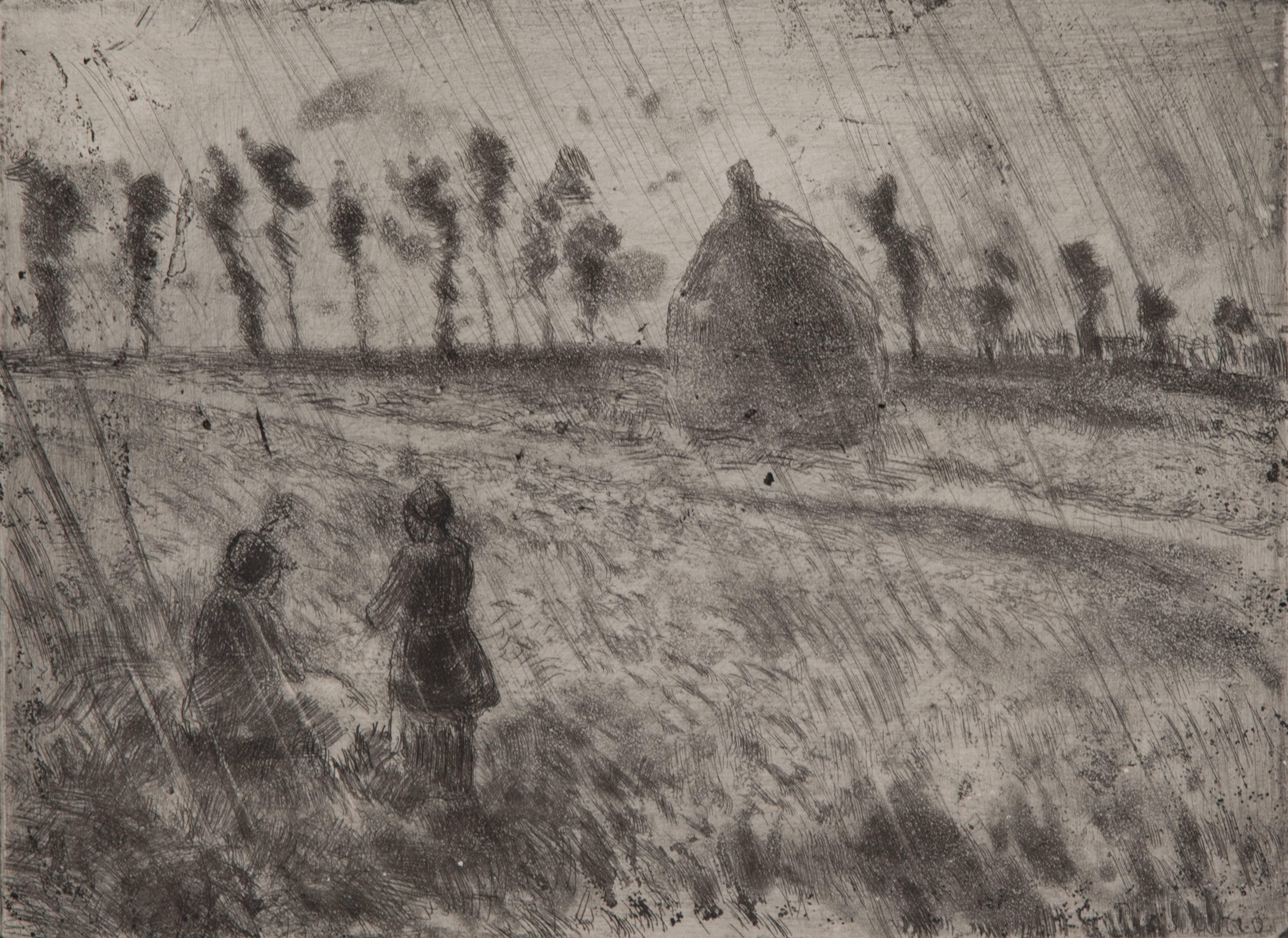 Effet de pluie by Camille Pissarro (1830-1903)
Etching, aquatint and drypoint
15.9 x 21.3 cm (6 ¹/₄ x 8 ³/₈ inches)
Stamped with initials C.P. lower left and numbered 7/14 lower right

Literature: 
Loys Delteil, Alan Hyman, Jean Cailac, Camille