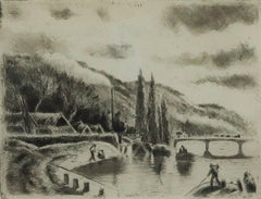 Etching by Impressionist artist Camille Pissarro 'Côte Sainte-Catherine à Rouen'