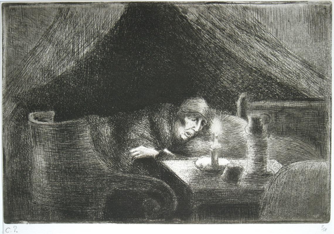 Grand'mère (Lichteffekt) (La Mère de l'artiste) von Camille Pissarro (1830-1903)
Ätzen
17,1 x 25,3 cm (6 ³/₄ x 10 Zoll)
Unten rechts gestempelt, C.P. und nummeriert 8/18
1889 hingerichtet
Delteil Nr. 80 (7. Auflage)

Literatur
Loys Delteil, Alan