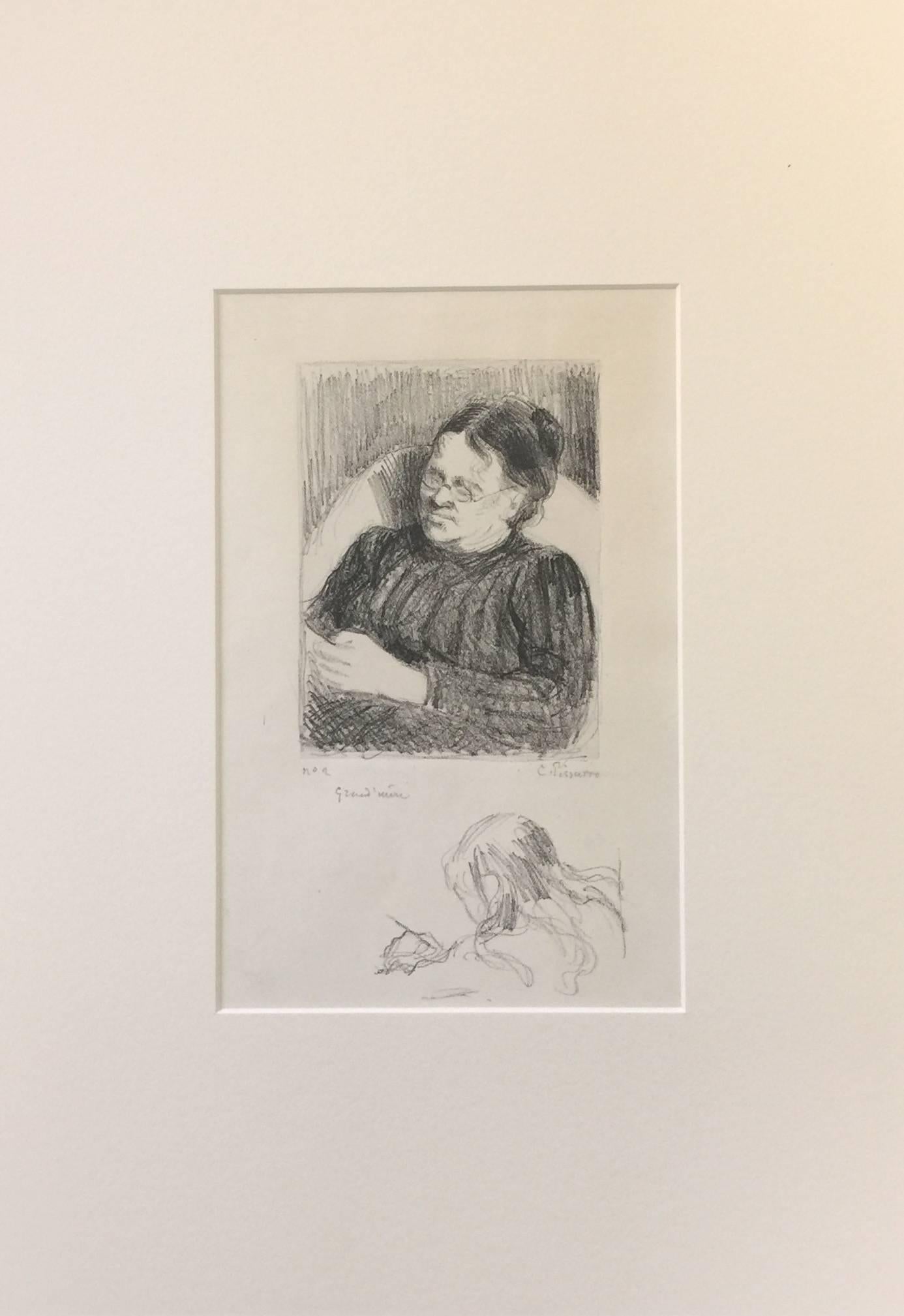 Grand'mère - Portrait de la femme de l'artiste - Lithograph 1895 - Print by Camille Pissarro