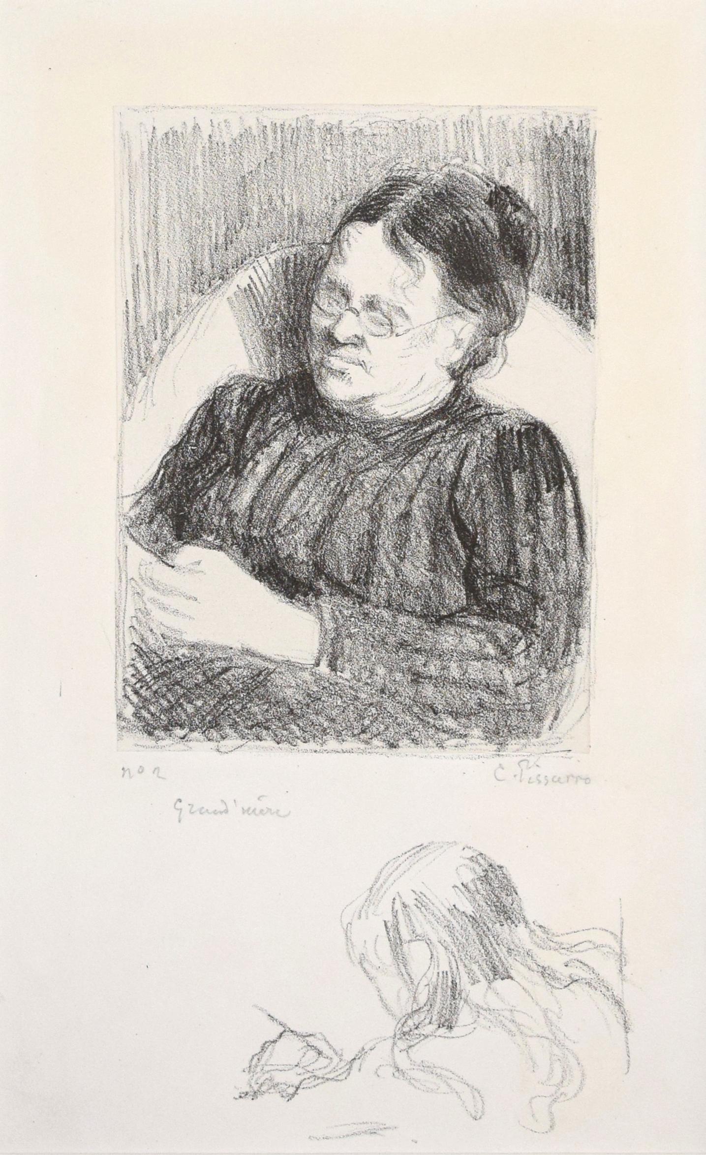 Camille Pissarro Portrait Print - Grand'mère - Portrait de la femme de l'artiste - Lithograph 1895