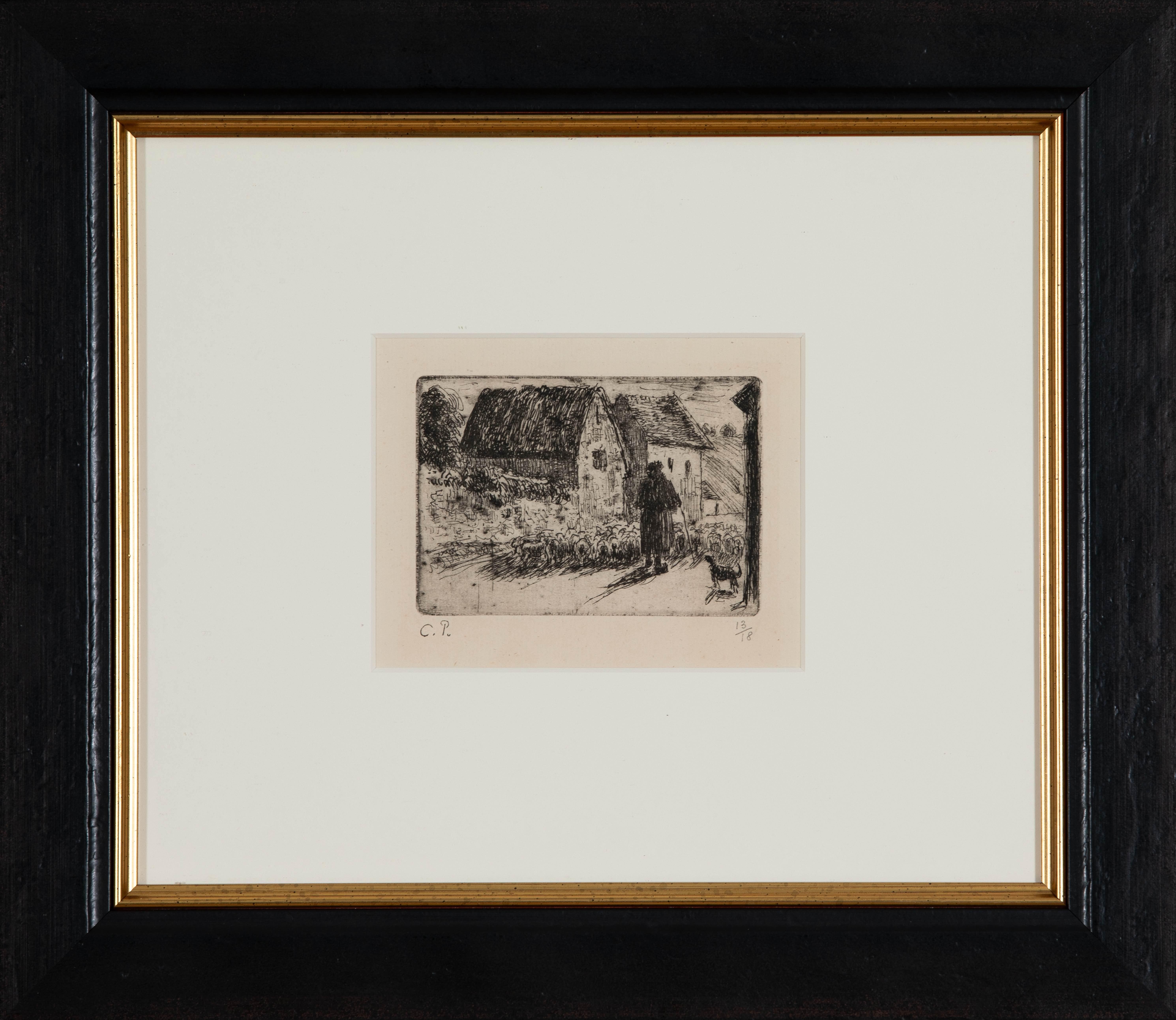 La rentrée du Berger von Camille Pissarro - Radierung im Angebot 1