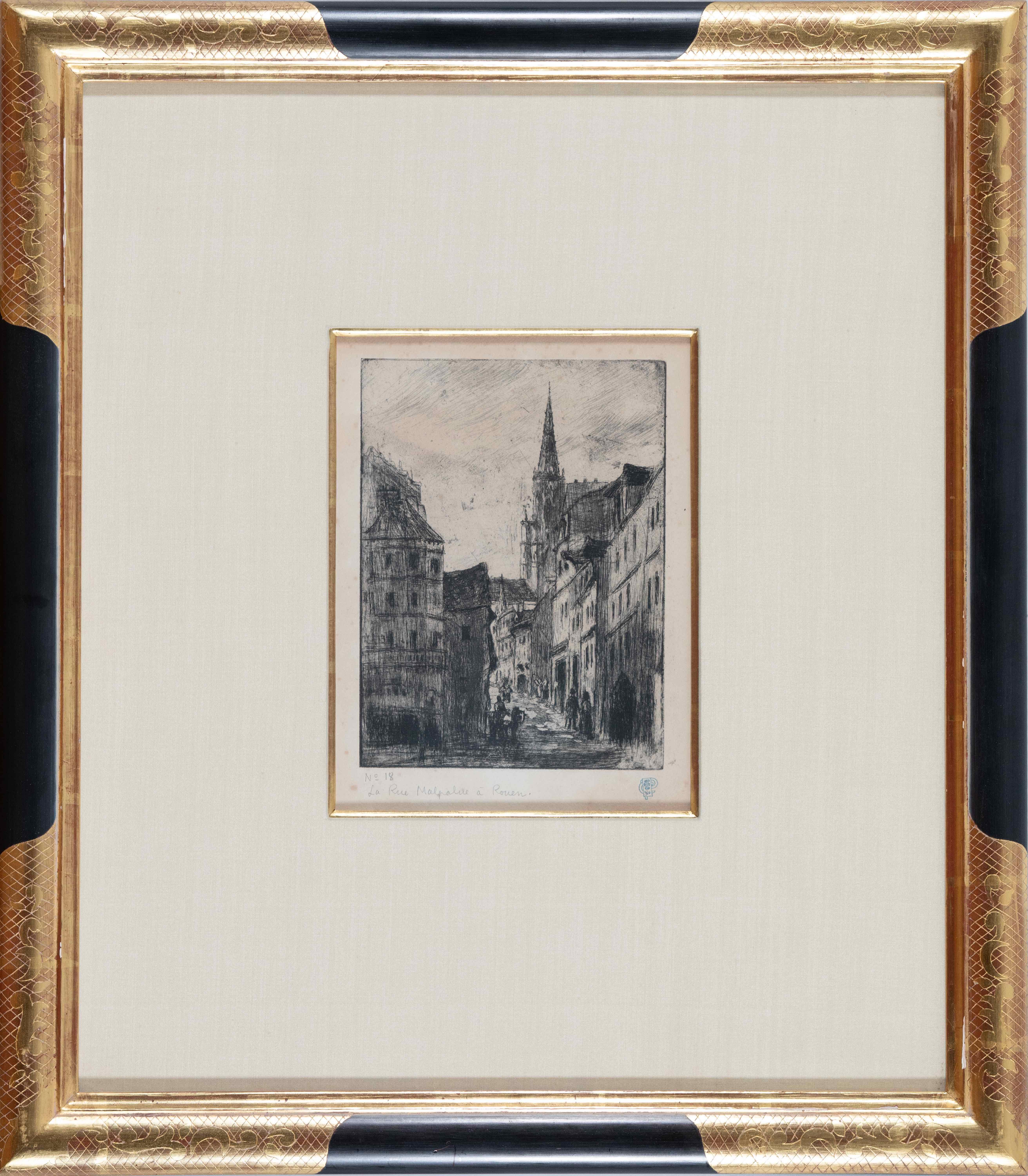 La Rue Malpolue, à Rouen by Camille Pissarro - Etching, Cityscape For Sale 1
