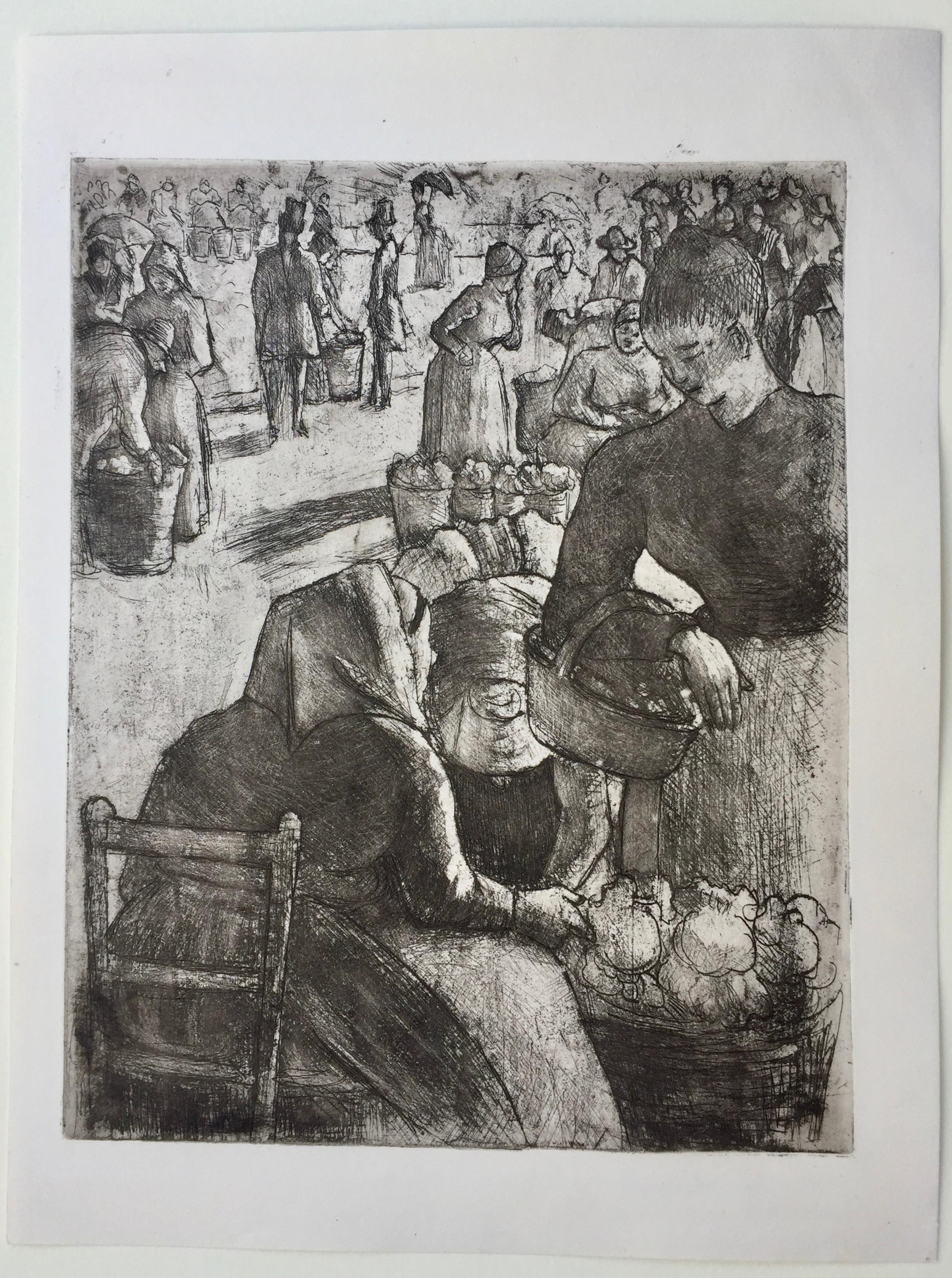 Marche aux Legumes a Pontoise (Impressionismus), Print, von Camille Pissarro