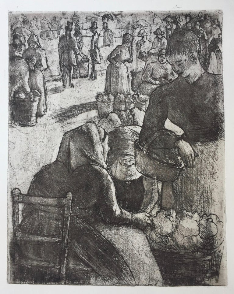 Marche aux Legumes a Pontoise - Gray Figurative Print by Camille Pissarro