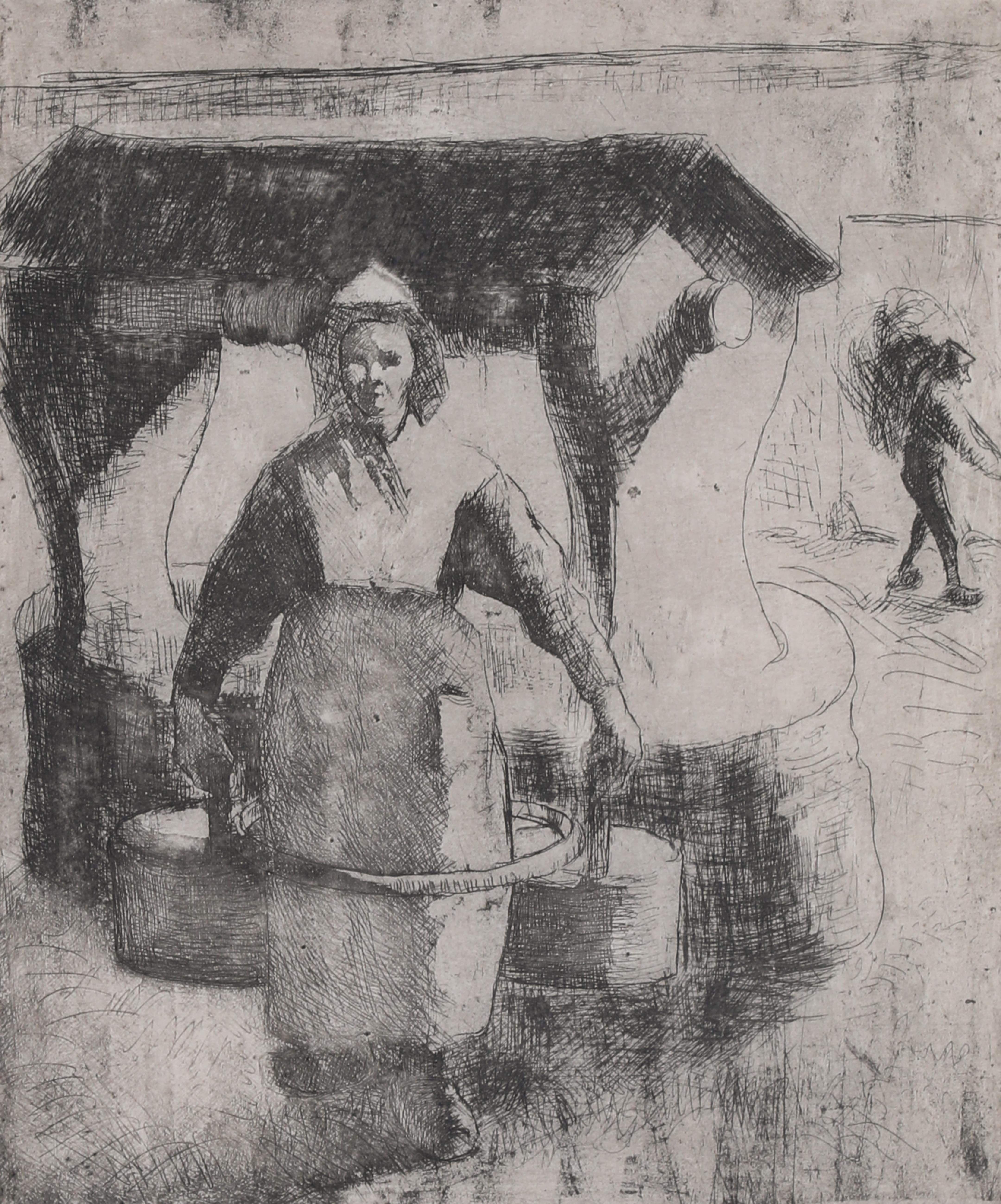 Paysanne au puits by Camille Pissarro - Etching