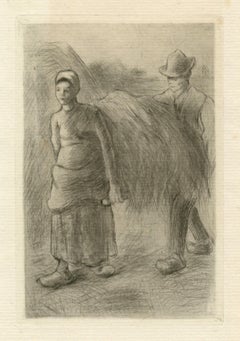 "Paysans portant du foin" original etching