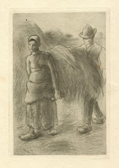 "Paysans portant du foin" original etching