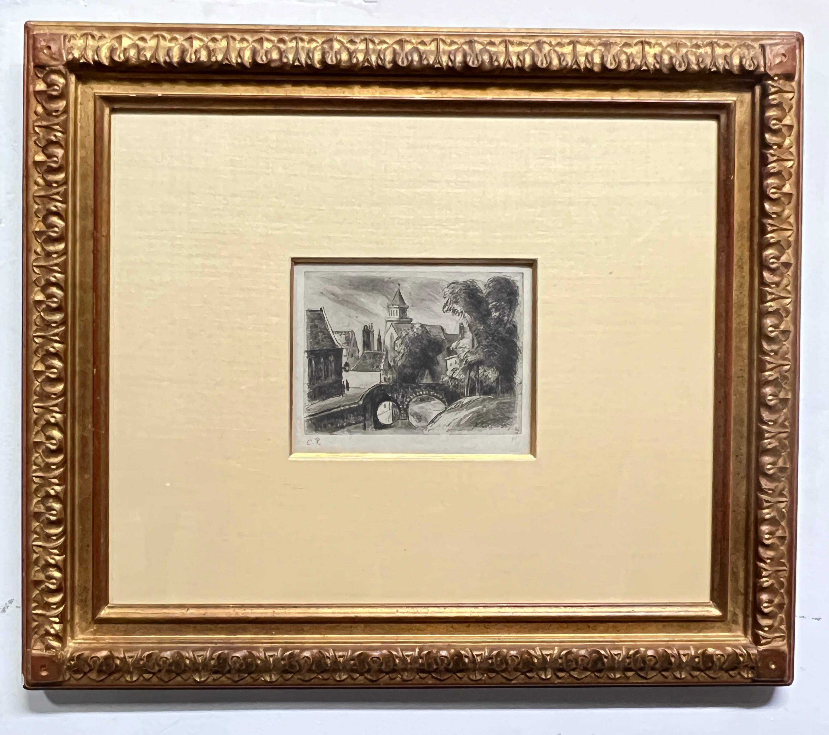 Quai des menetriers a bruges – Print von Camille Pissarro