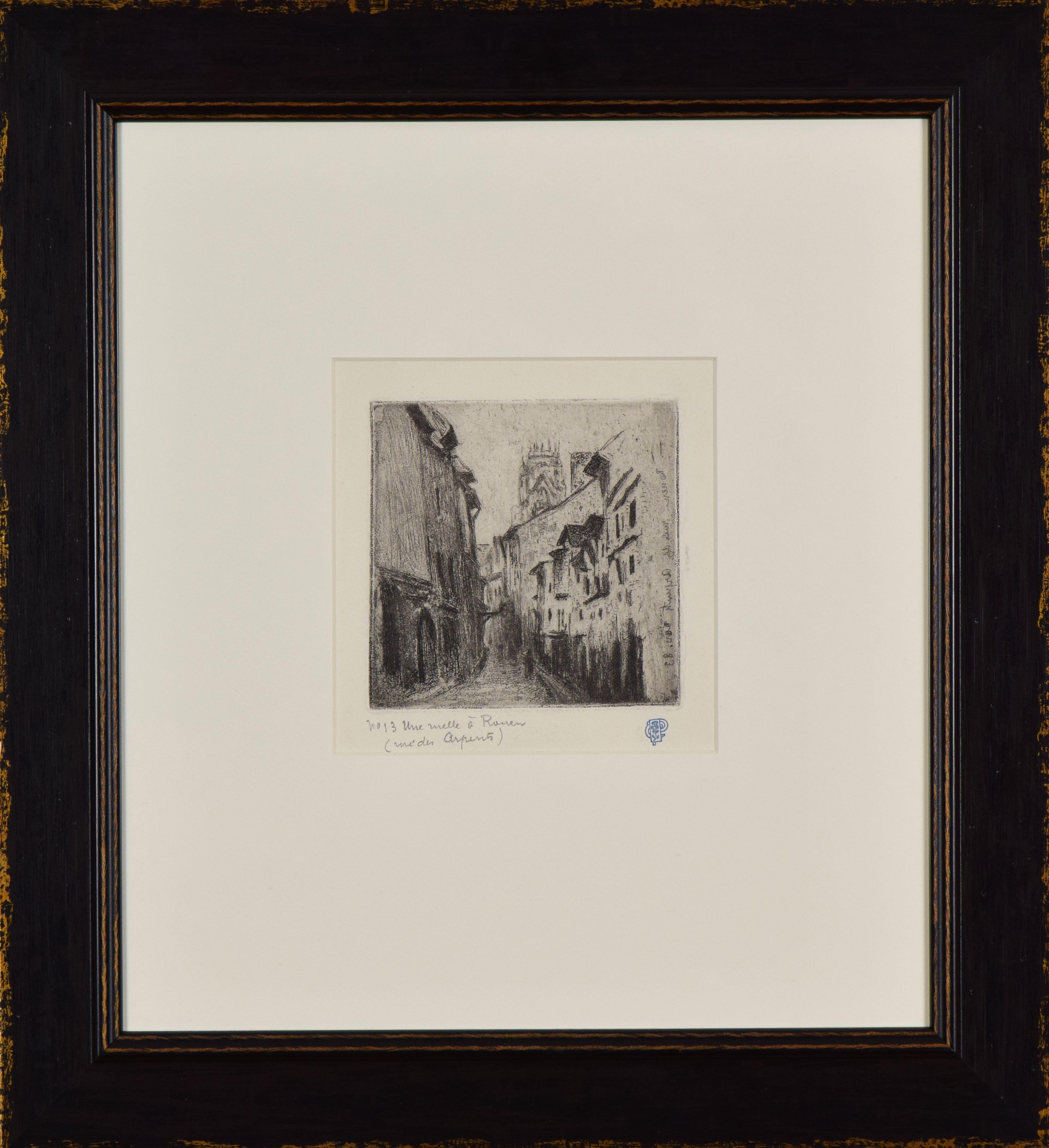 Une Ruelle à Rouen (Rue des Arpents) by CAMILLE PISSARRO - Etching, print - Print by Camille Pissarro