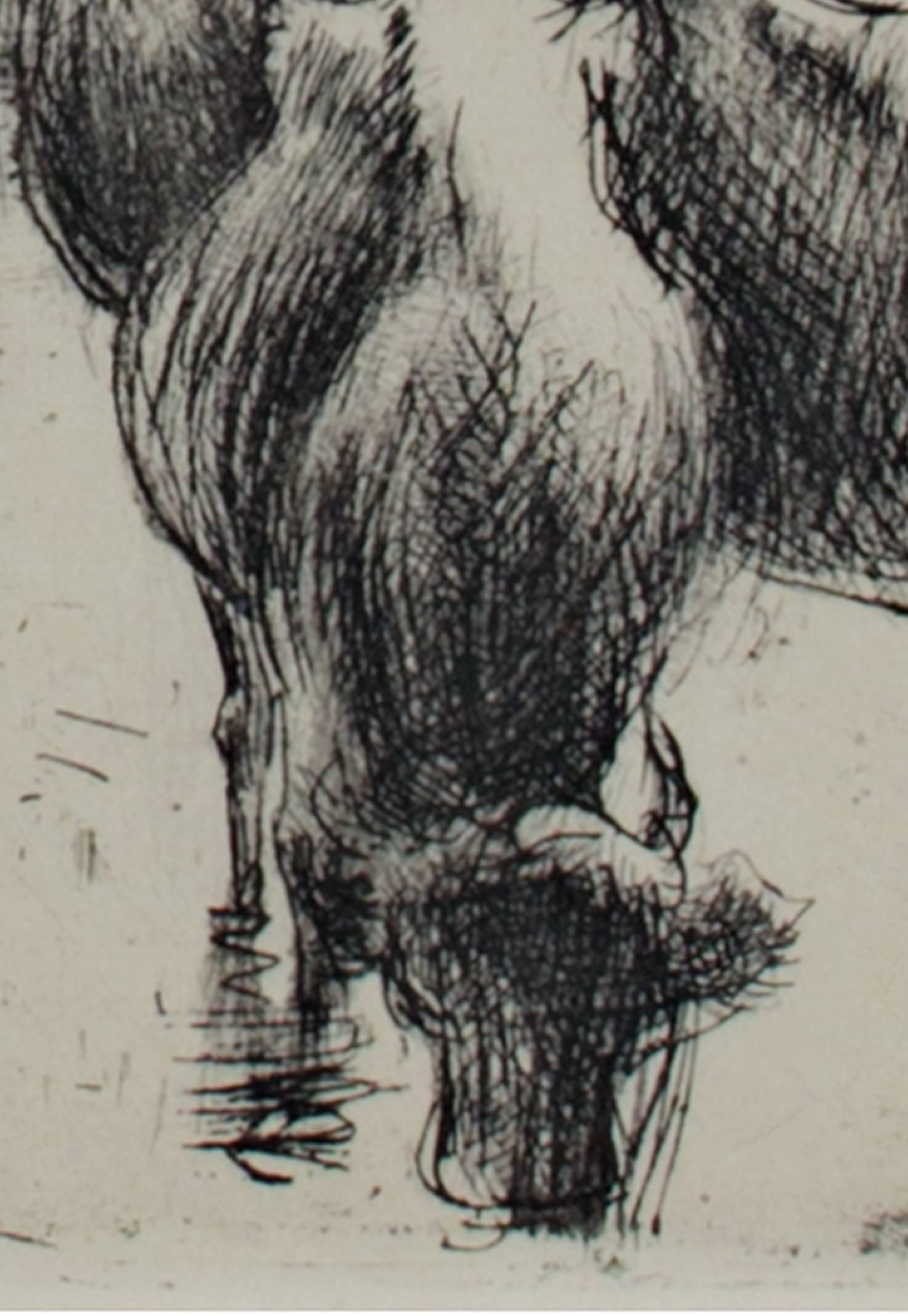 Acquaforte in bianco e nero del XIX secolo, acquatinta all'aperto, stampa di animali figurativi - Print di Camille Pissarro