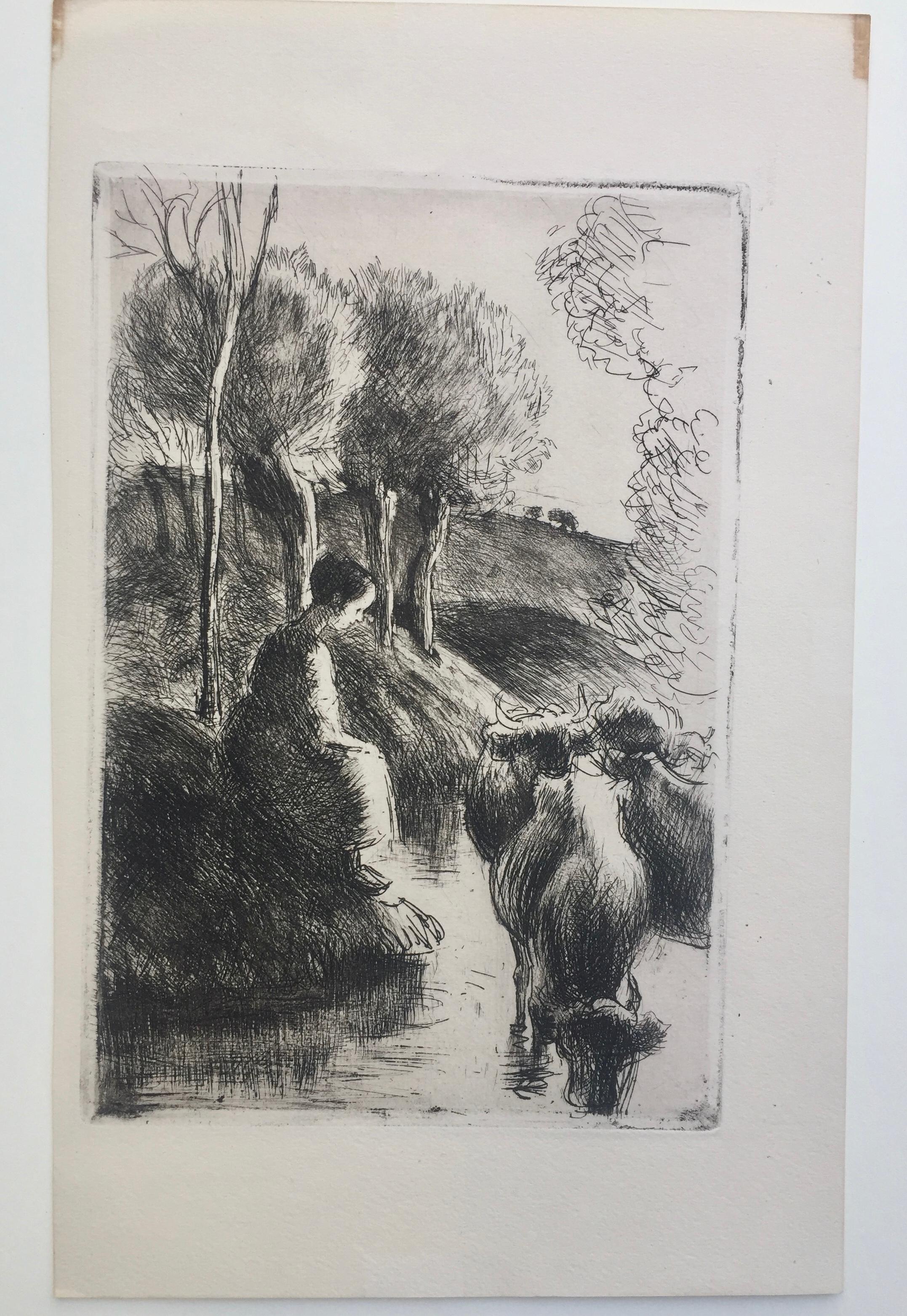 CAMILLE PISSARRO  (français 1830-1903)

VACHERE au BORD de l'EAU 1890 (Delteil 93 viii/viii)
Eau-forte, non signée, publiée dans la 