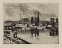 Vue de Rouen (Cours la Reine), Etching by Camille Pissarro, 1884