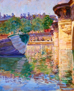 Le Pont Neuf - Impressionist Riverscape Oil Painting by Camille Roche