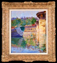 Le Pont Neuf - Impressionist Riverscape Oil Painting by Camille Roche