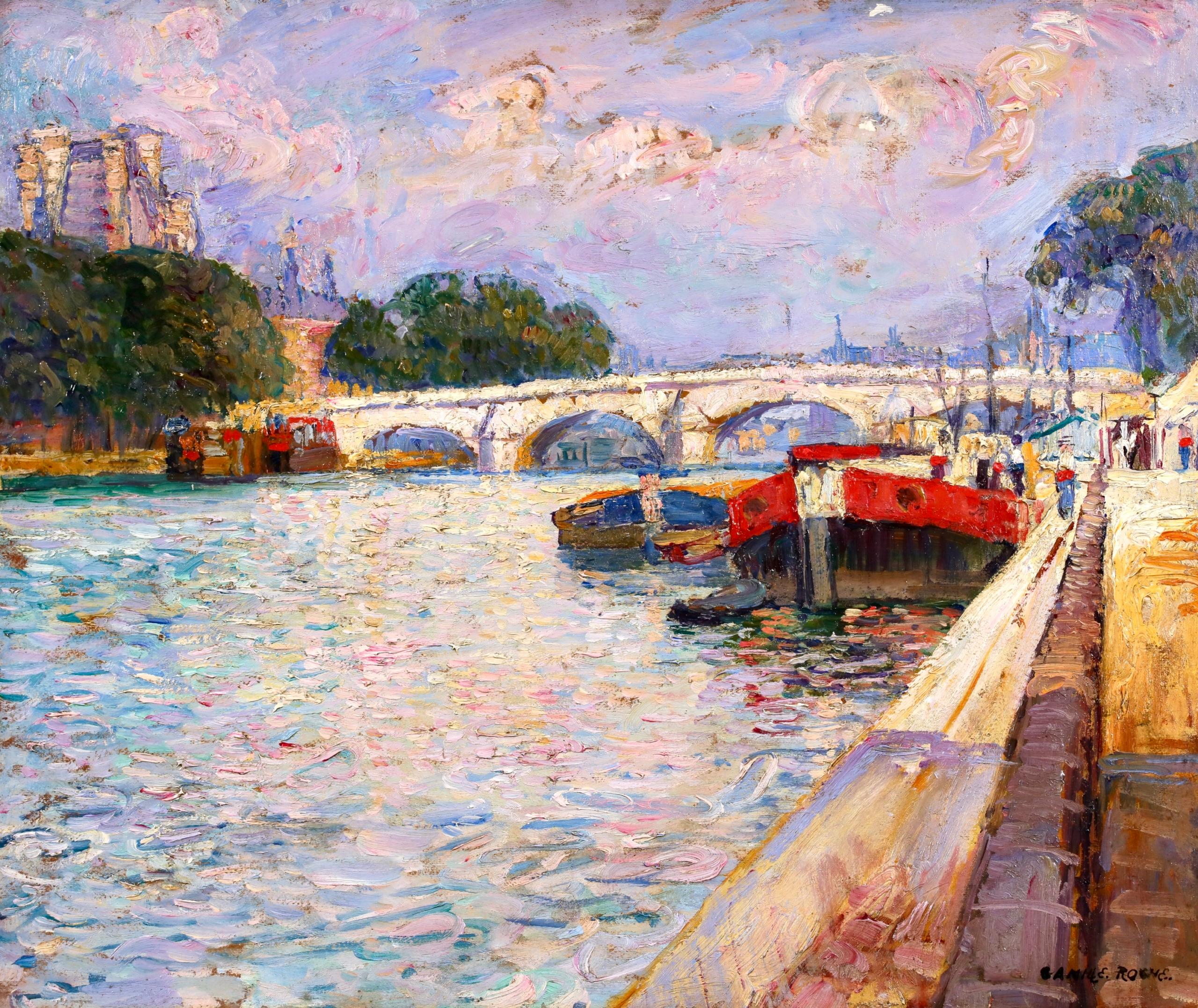 Vue de Paris - 1906 - Pintura al óleo impresionista de paisajes fluviales de Camille Roche en venta 9