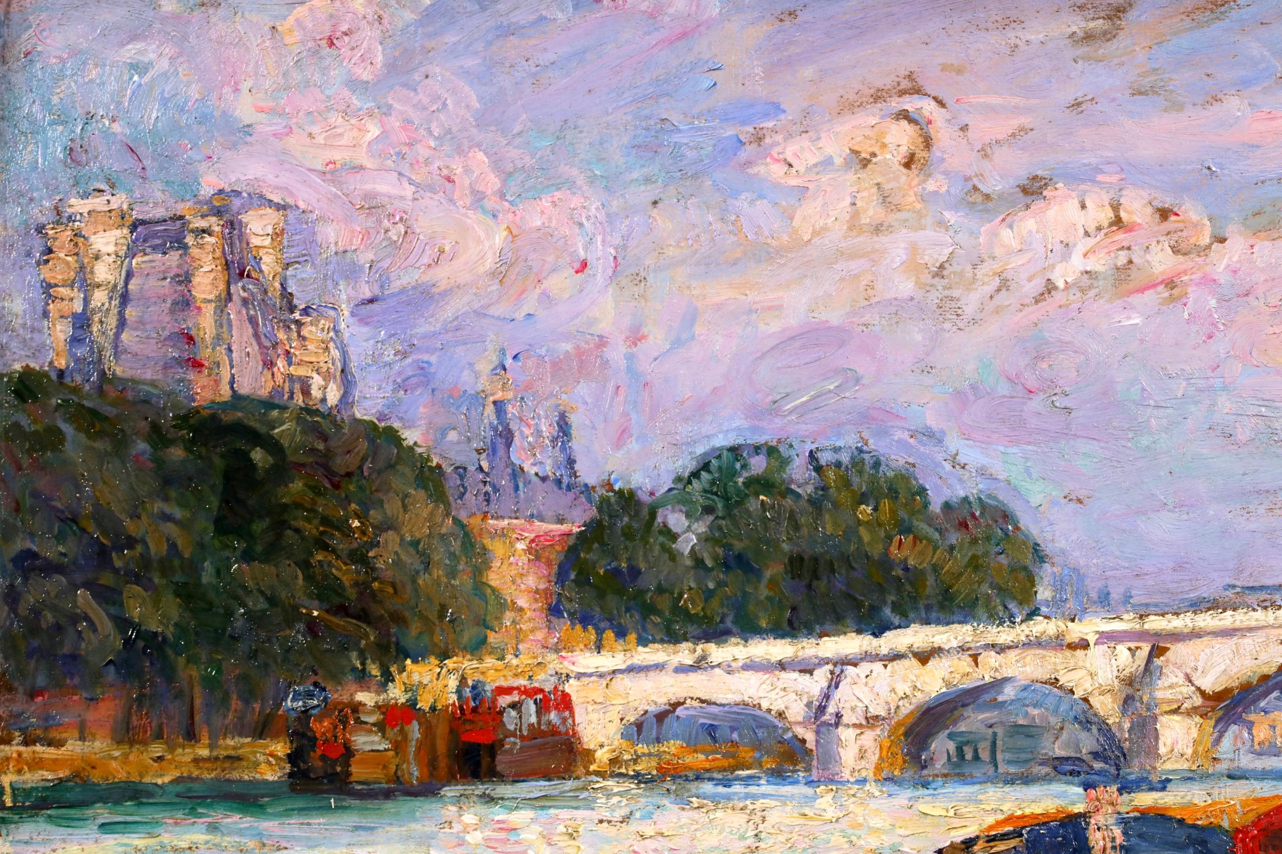 Vue de Paris - 1906 - Pintura al óleo impresionista de paisajes fluviales de Camille Roche en venta 1