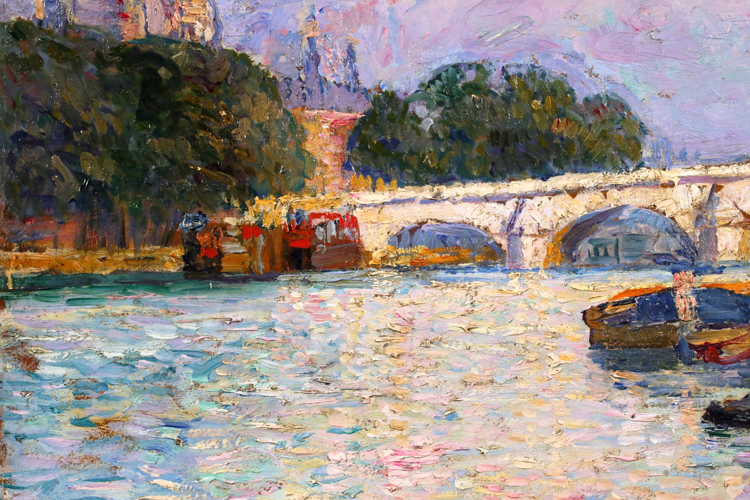 Vue de Paris - 1906 - Pintura al óleo impresionista de paisajes fluviales de Camille Roche en venta 4