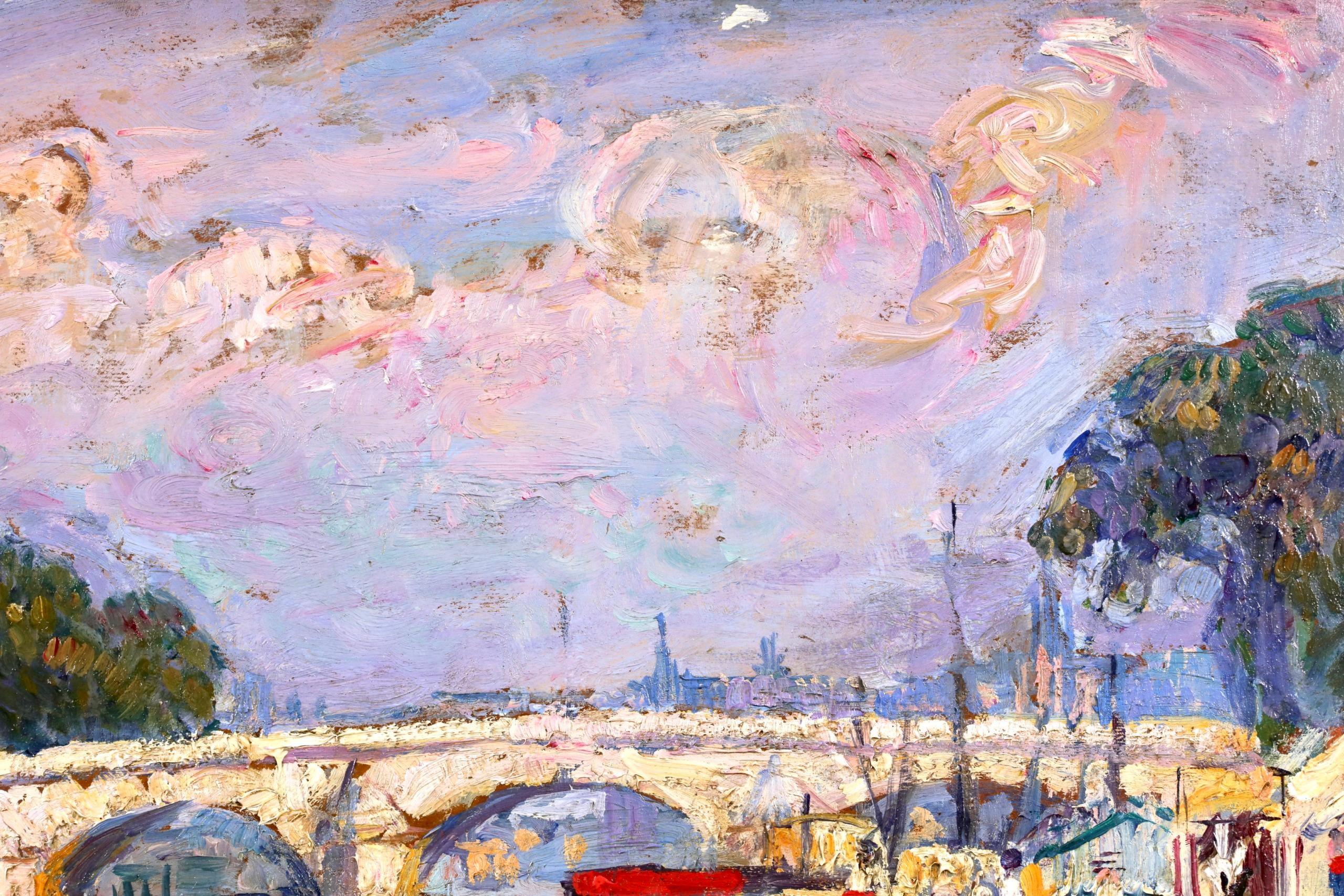 Vue de Paris - 1906 - Pintura al óleo impresionista de paisajes fluviales de Camille Roche en venta 7