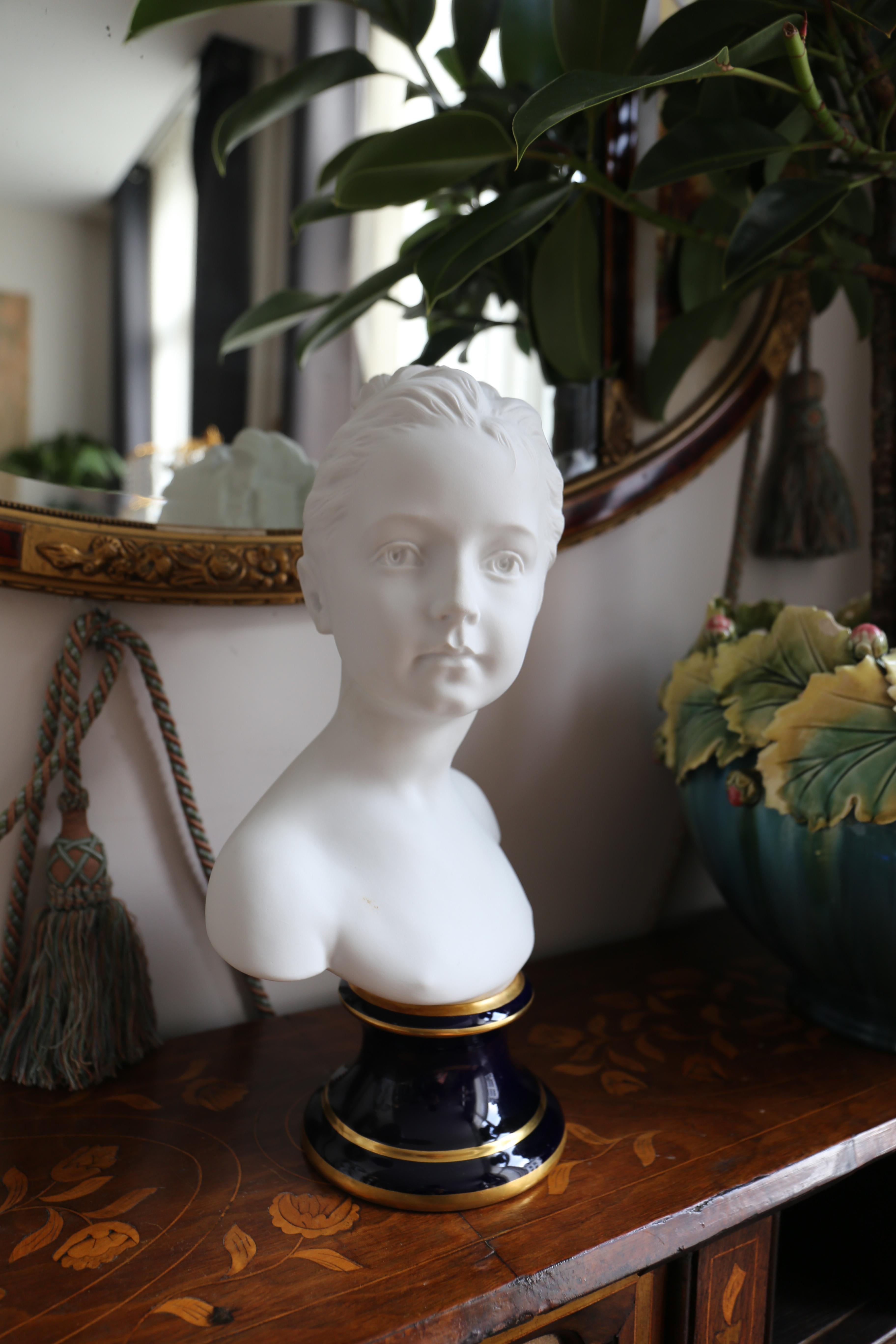 Mid-Century Modern Camille Tharaud for Limoges Little Girl Biscuit Bust  For Sale