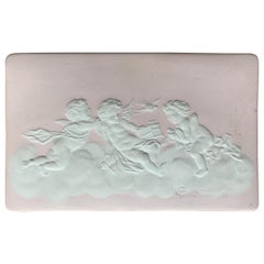 Camille Tharaud Pate Sur Pate Porcelain Plaque Pink Three Angels, Limoges France