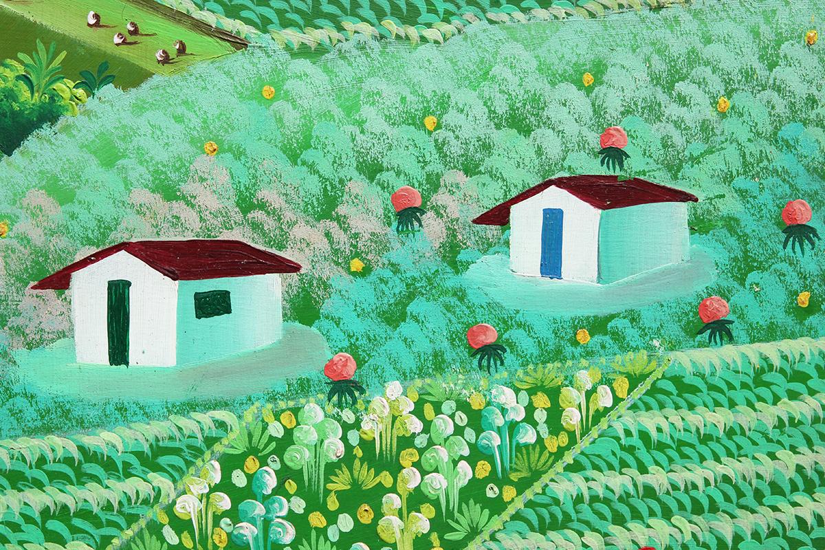 Green Abstract Folk Art Haiti Farm Landscape Painting 6