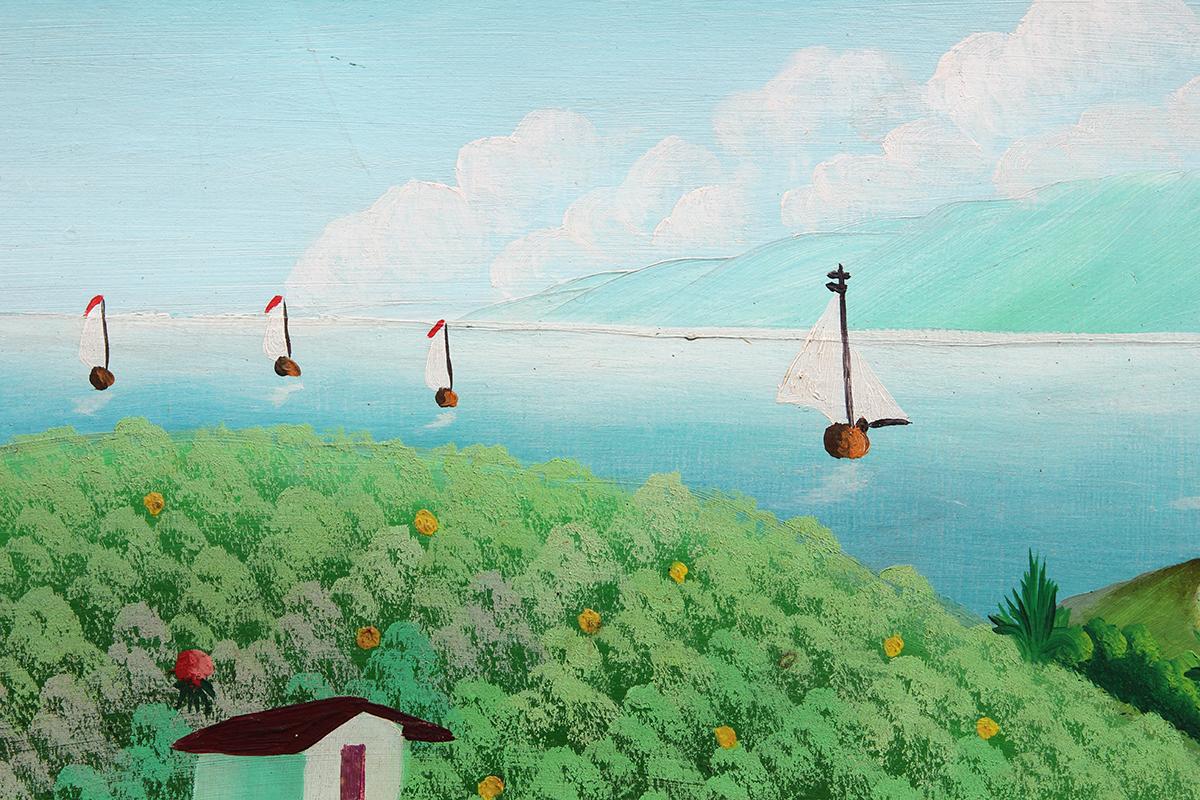 Green Abstract Folk Art Haiti Farm Landscape Painting 4