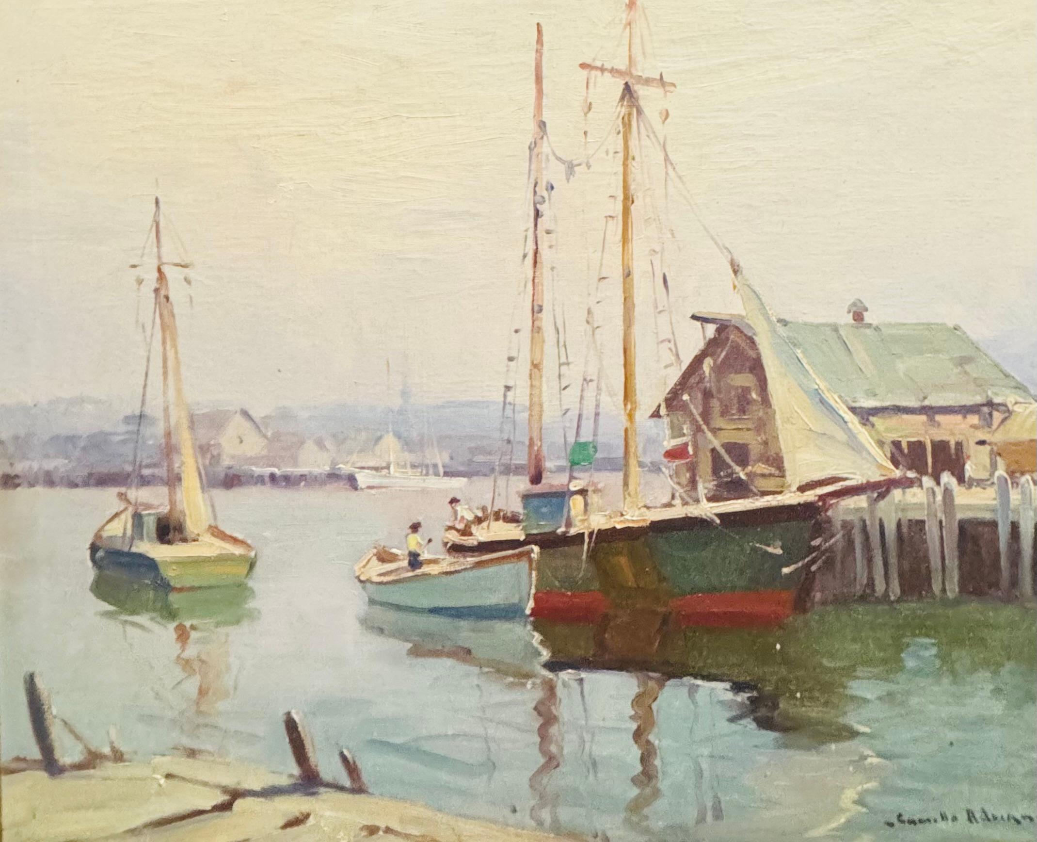Peinture impressionniste fauviste américaine de la Nouvelle-Angleterre représentant un Gloucestor Fishing BOATS - Impressionnisme américain Painting par Camillo Adriani