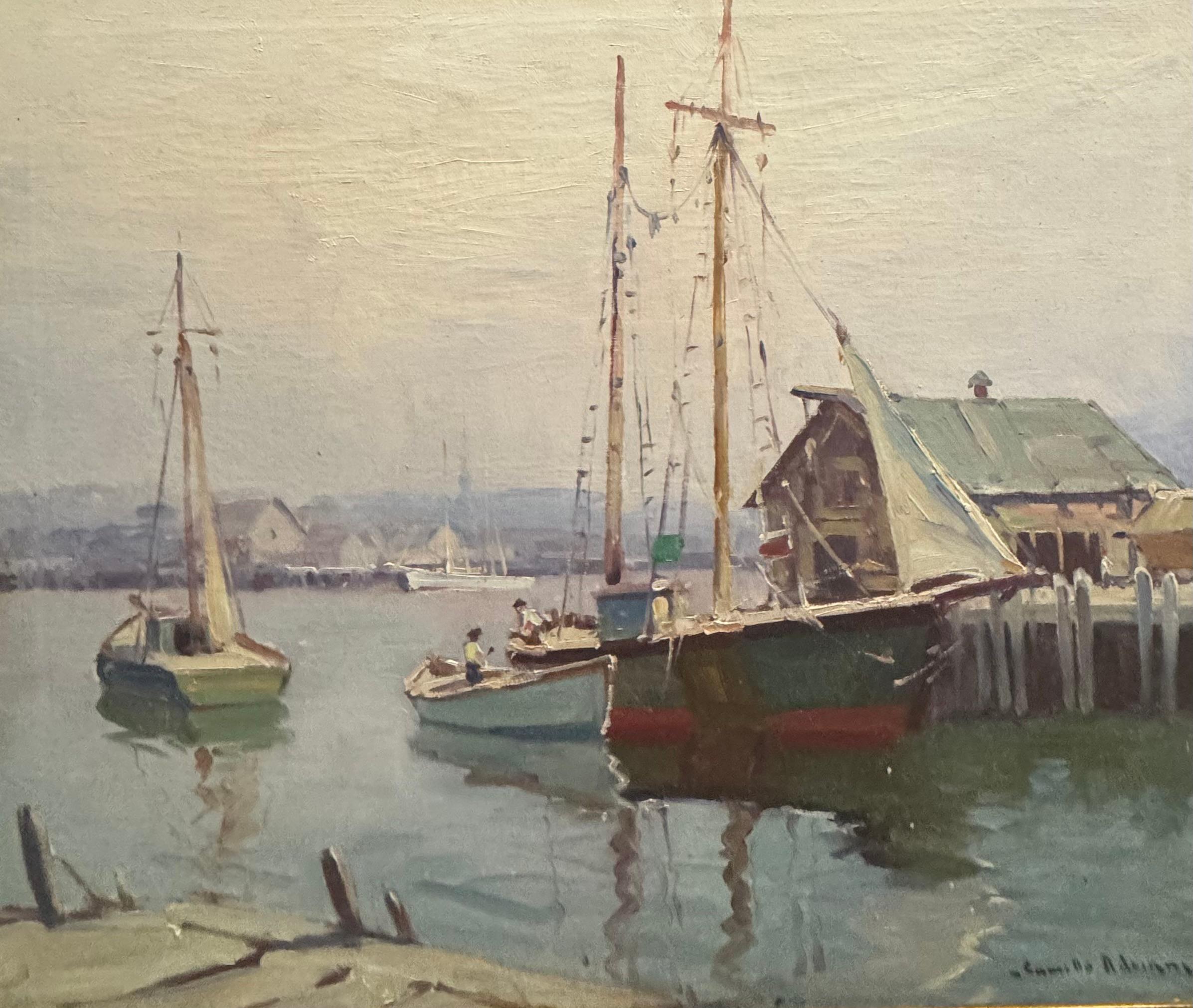 Peinture impressionniste fauviste américaine de la Nouvelle-Angleterre représentant un Gloucestor Fishing BOATS en vente 1