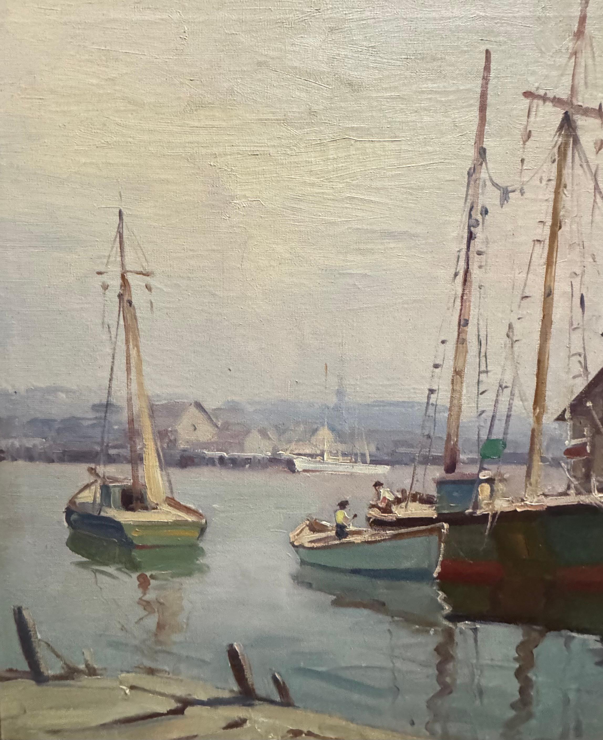 Peinture impressionniste fauviste américaine de la Nouvelle-Angleterre représentant un Gloucestor Fishing BOATS en vente 2