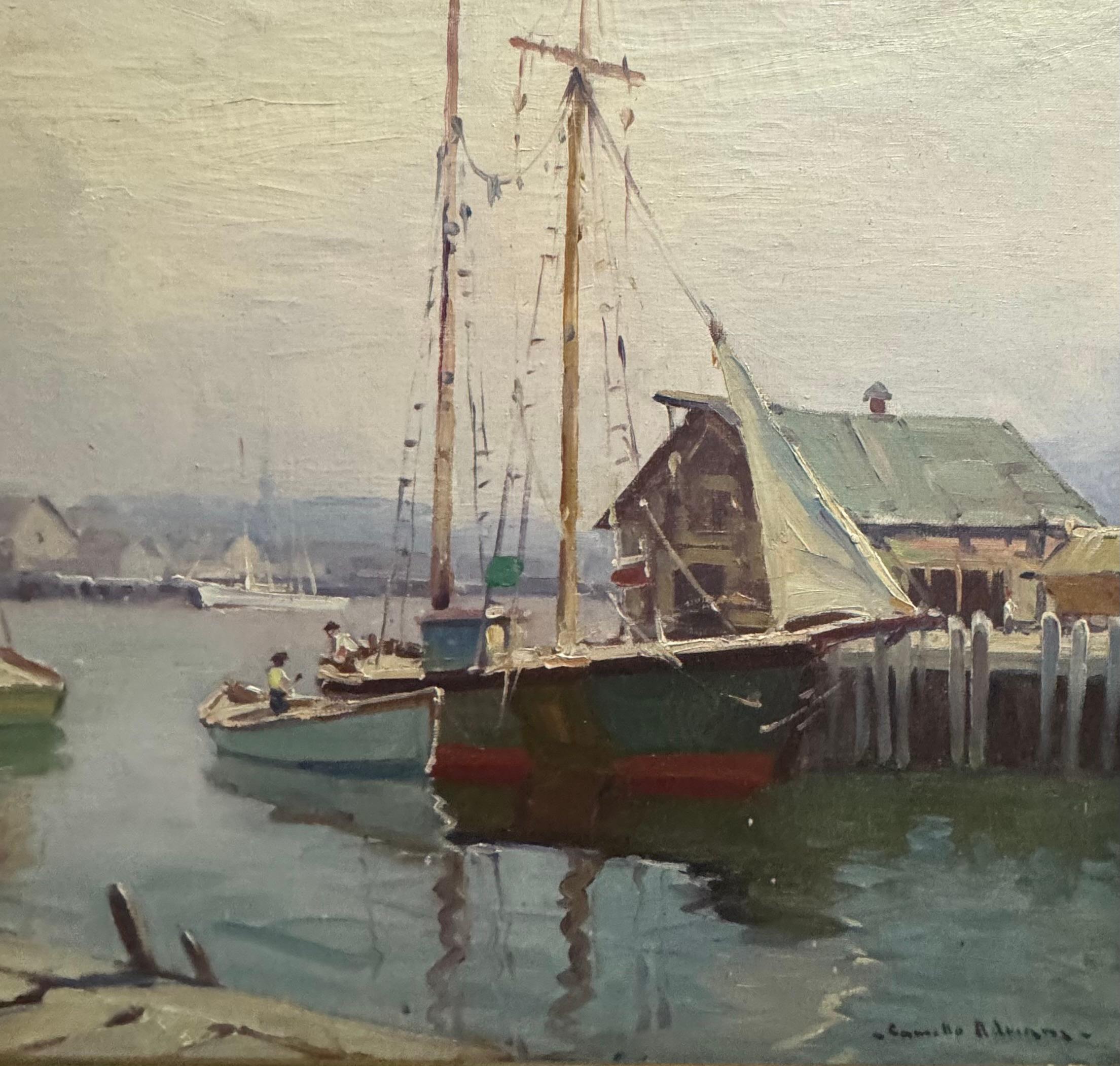Peinture impressionniste fauviste américaine de la Nouvelle-Angleterre représentant un Gloucestor Fishing BOATS en vente 3