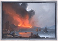 Eruption of Vesuvium 1810 - Original Gouache by Camillo de Vito - 1810