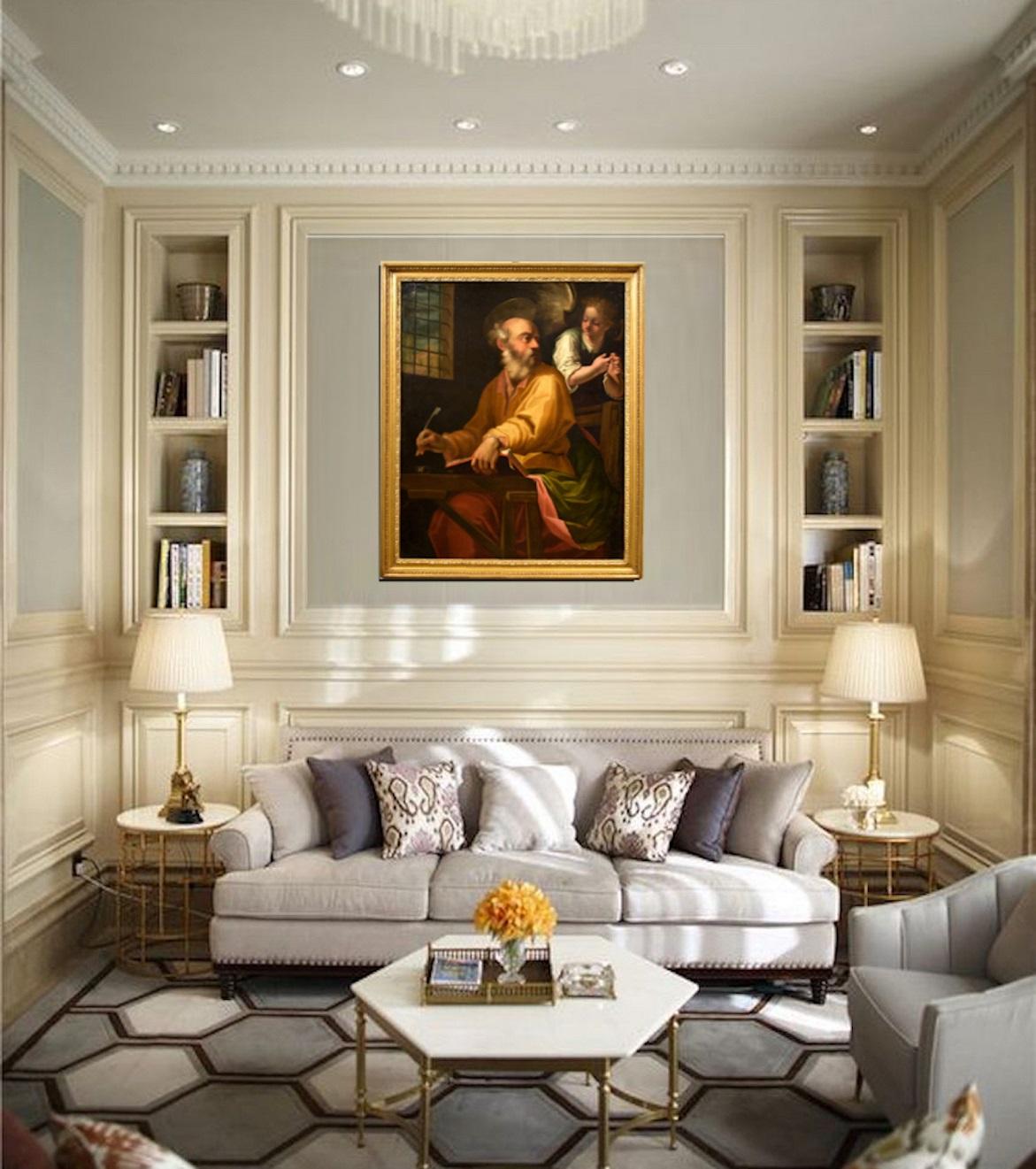 Pittore attivo in Lombardia, a Milano, nel XVII secolo
Circolo di Camillo Procaccini (Bologna 1561 - Milano 1629)
San Matteo e l'Angelo

Pittura a olio su tela
Cm. 120 x 96, In cornice 135 x 112 cm.

La tela che illustriamo, caratterizzata da una