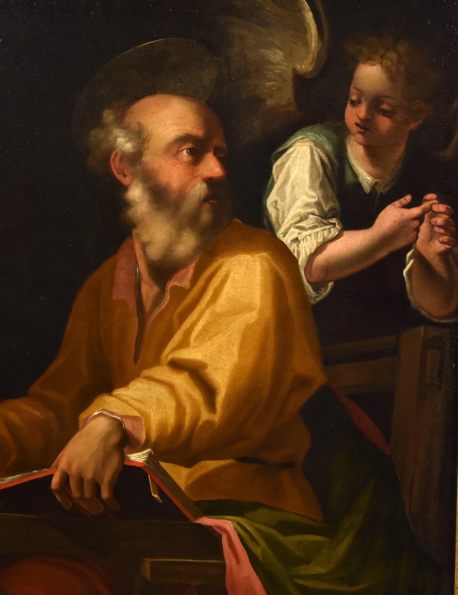Saint Matthew Angel Procaccini Paint Oil on canvas Old master 17th Century Art - Old Masters Painting by Camillo Procaccini (Bologna 1561 - 1629 Milan)