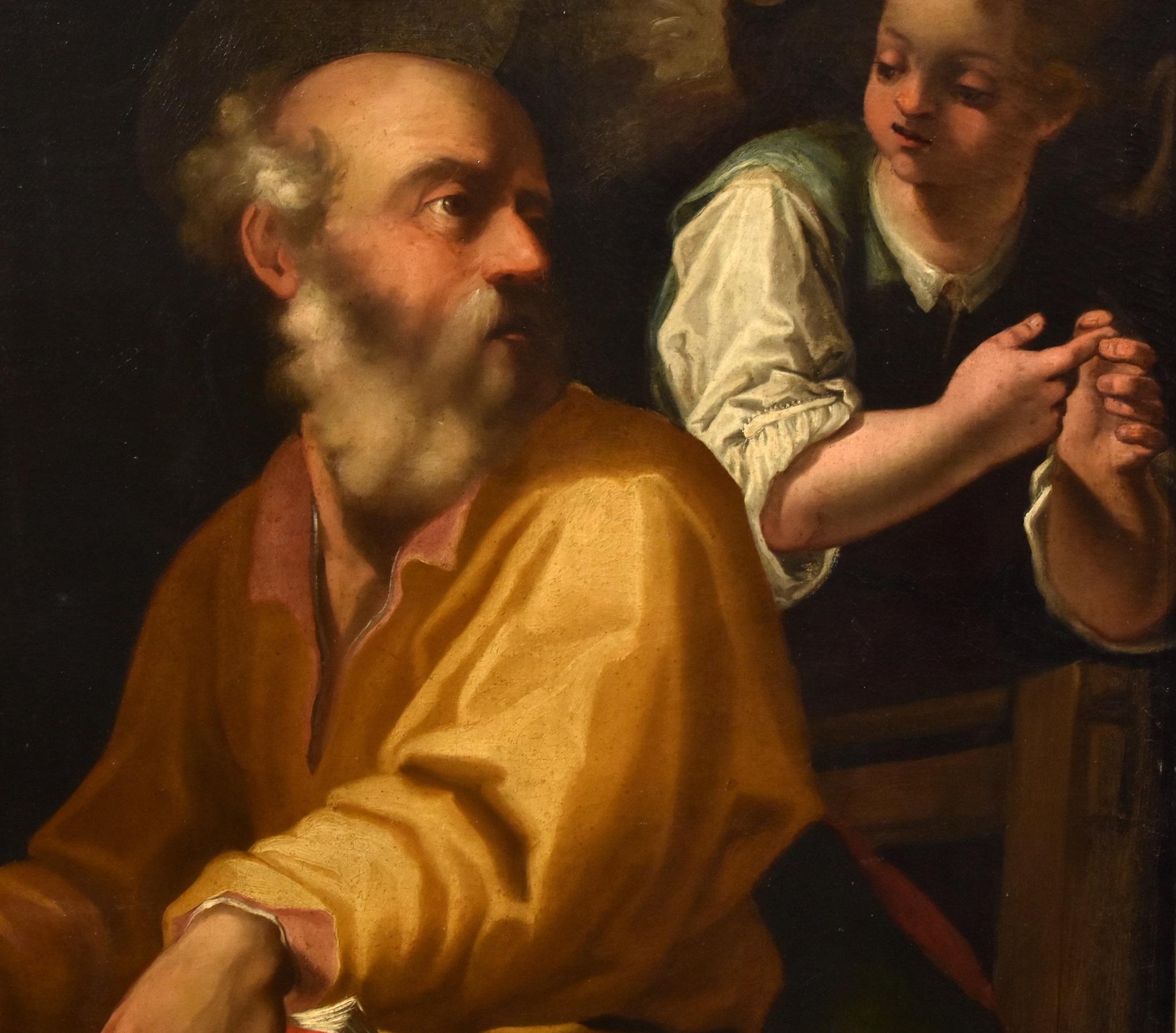 Painter active in Lombardy, in Milan, in the seventeenth century
Circle of Camillo Procaccini (Bologna 1561 - 1629 Milan)
St. Matthew and the Angel

Oil painting on canvas
Cm. 120 x 96, In frame 135 x 112 cm.

The canvas that we illustrate,