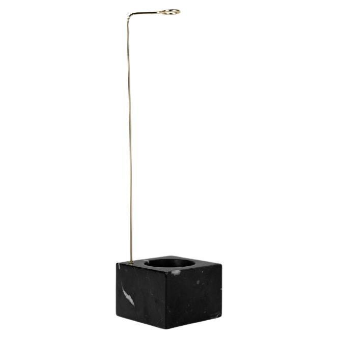 Camilly: Nero Marquina Marble Plant Stand - Inox & Gold Elegance For Sale