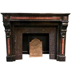 Belgium black marble antique fireplace with France Red marble inlays