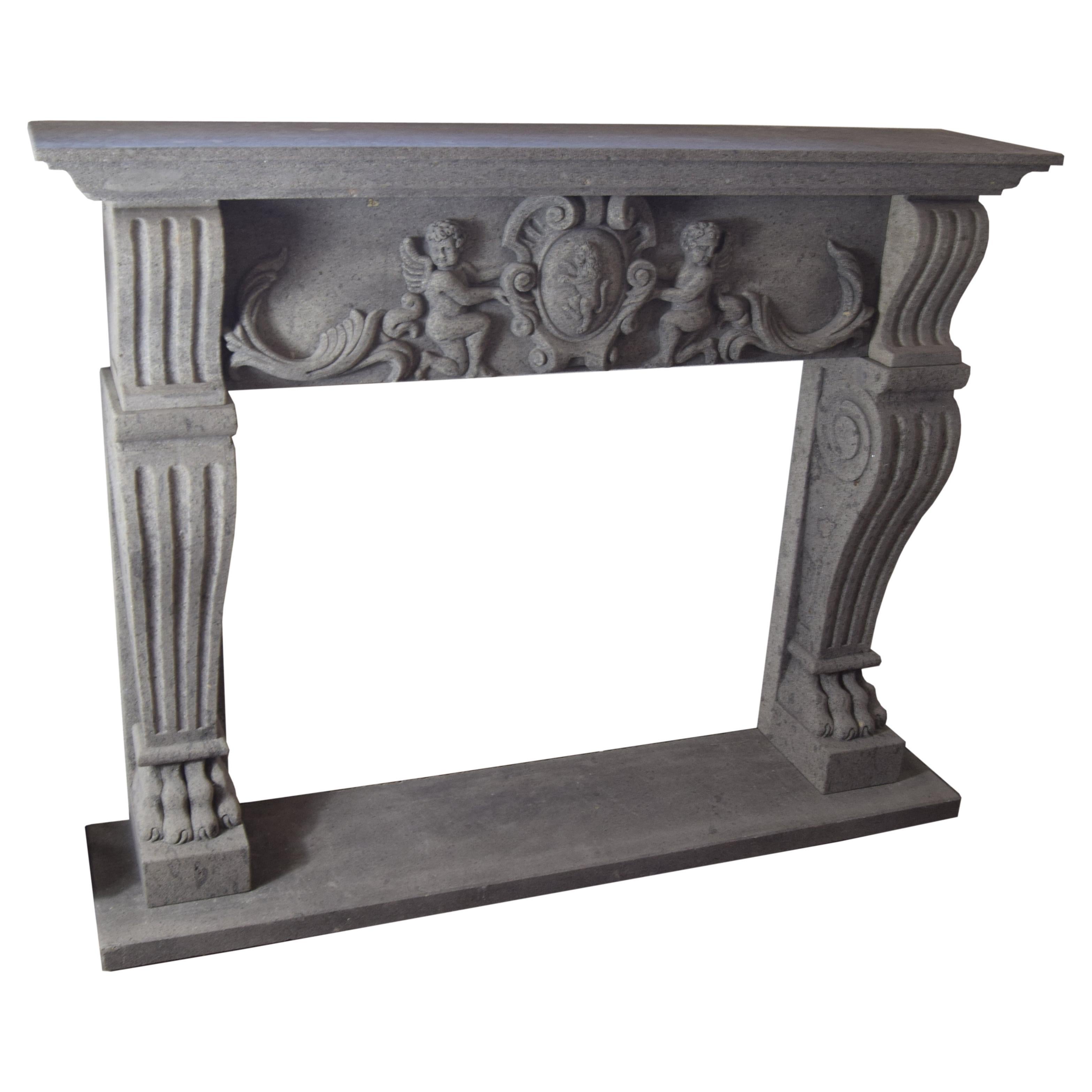 Renaissance carved volcanic stone fireplace -made in Italy