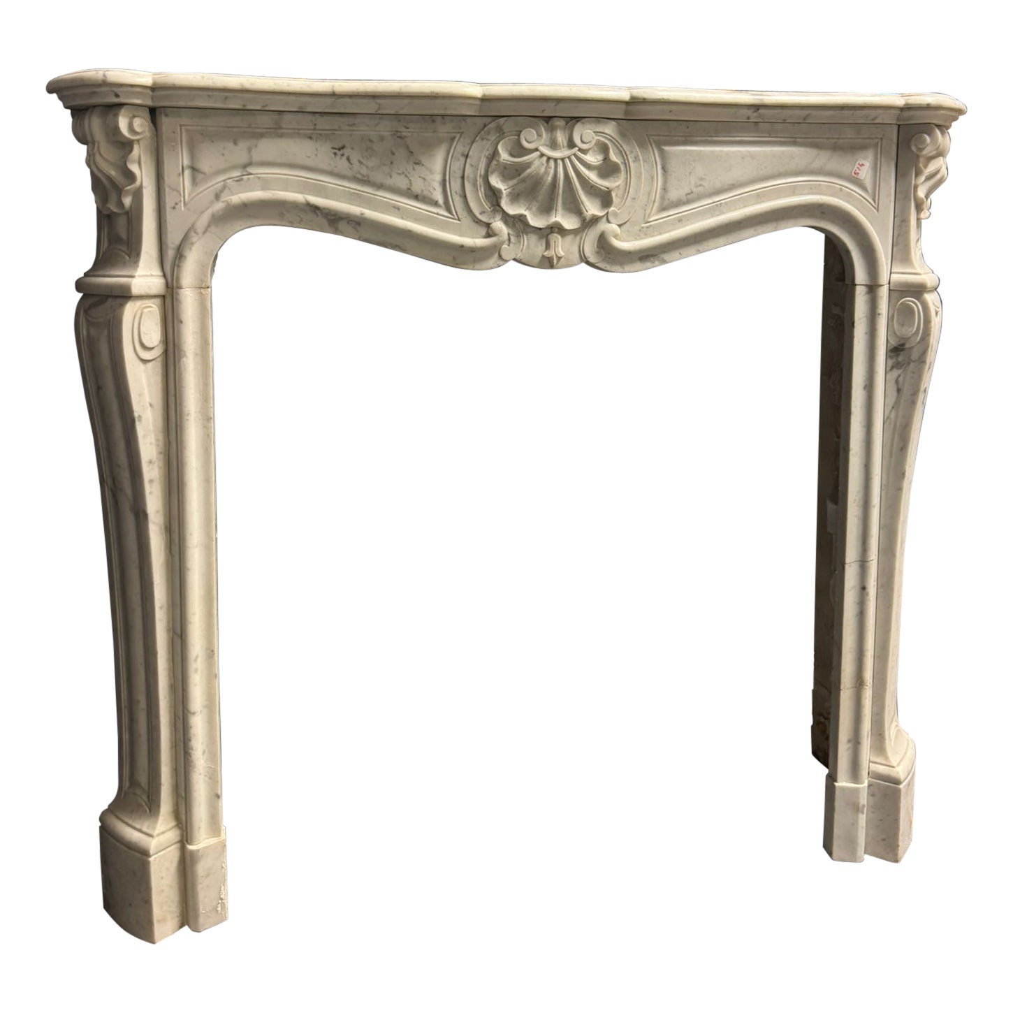 White Carrara marble mantle fireplace, carved with shell, france For Sale