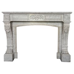 Monumental fireplace made of white Carrara marble, France