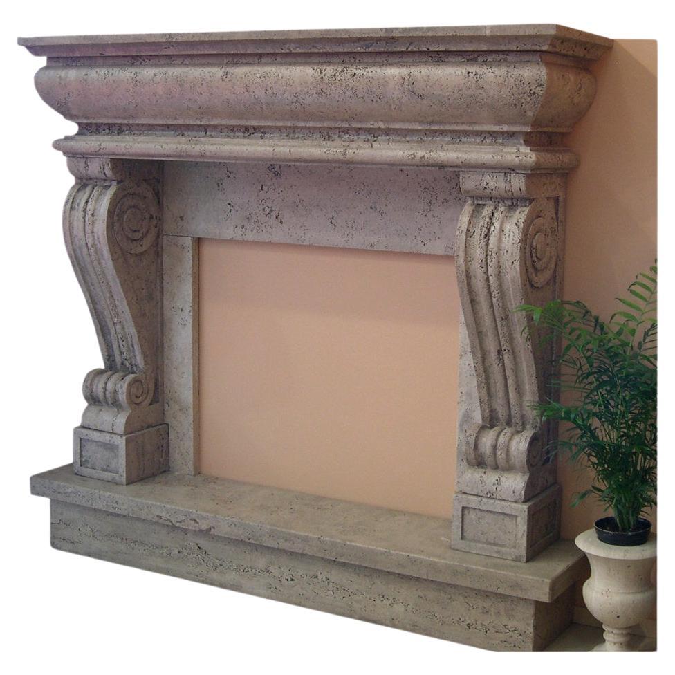 Camino scolpito su travertino romano en stile rinascimentale