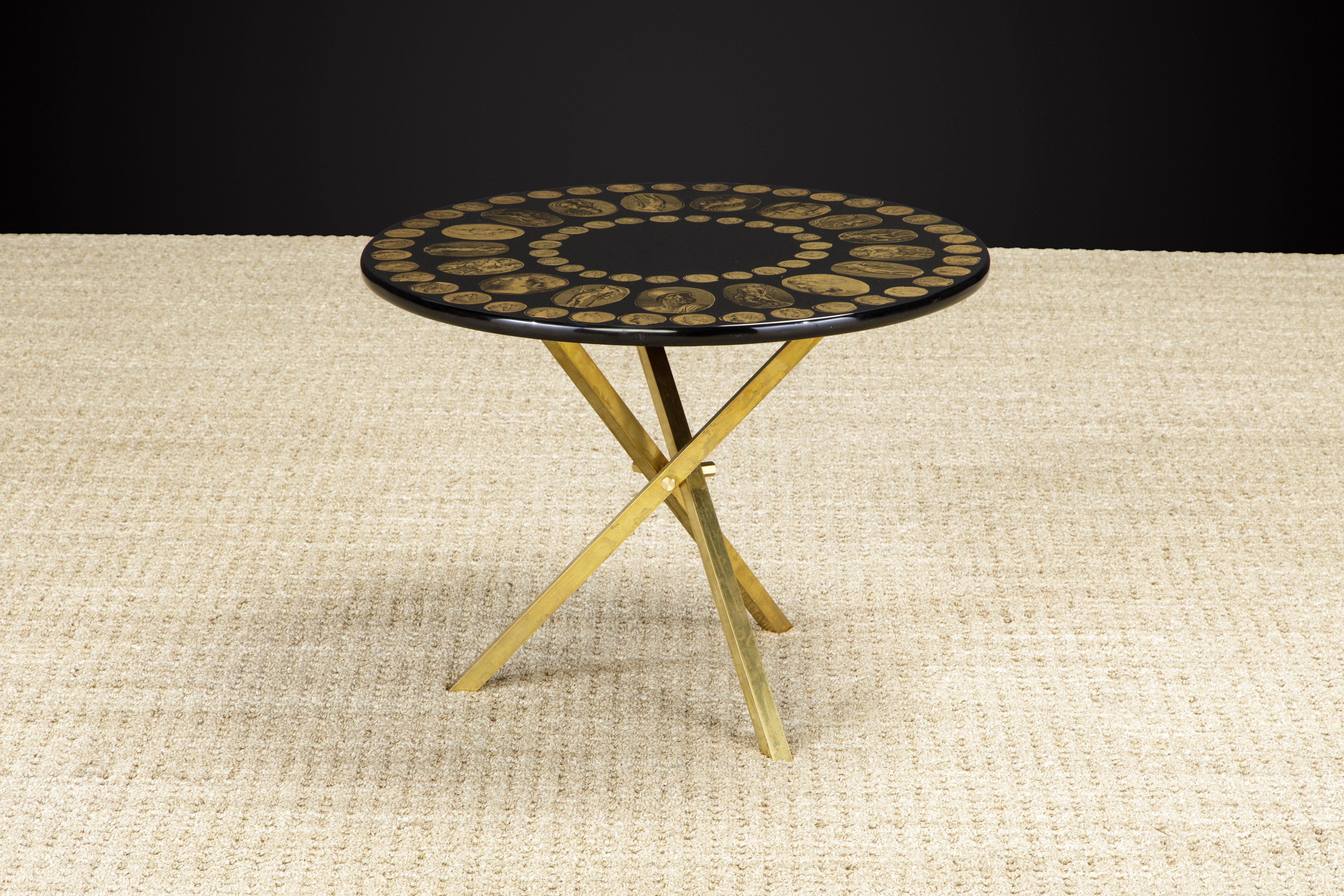 Mid-Century Modern 'Cammei' Lacquered Wood and Brass Side Table by Piero Fornasetti, Signed  For Sale