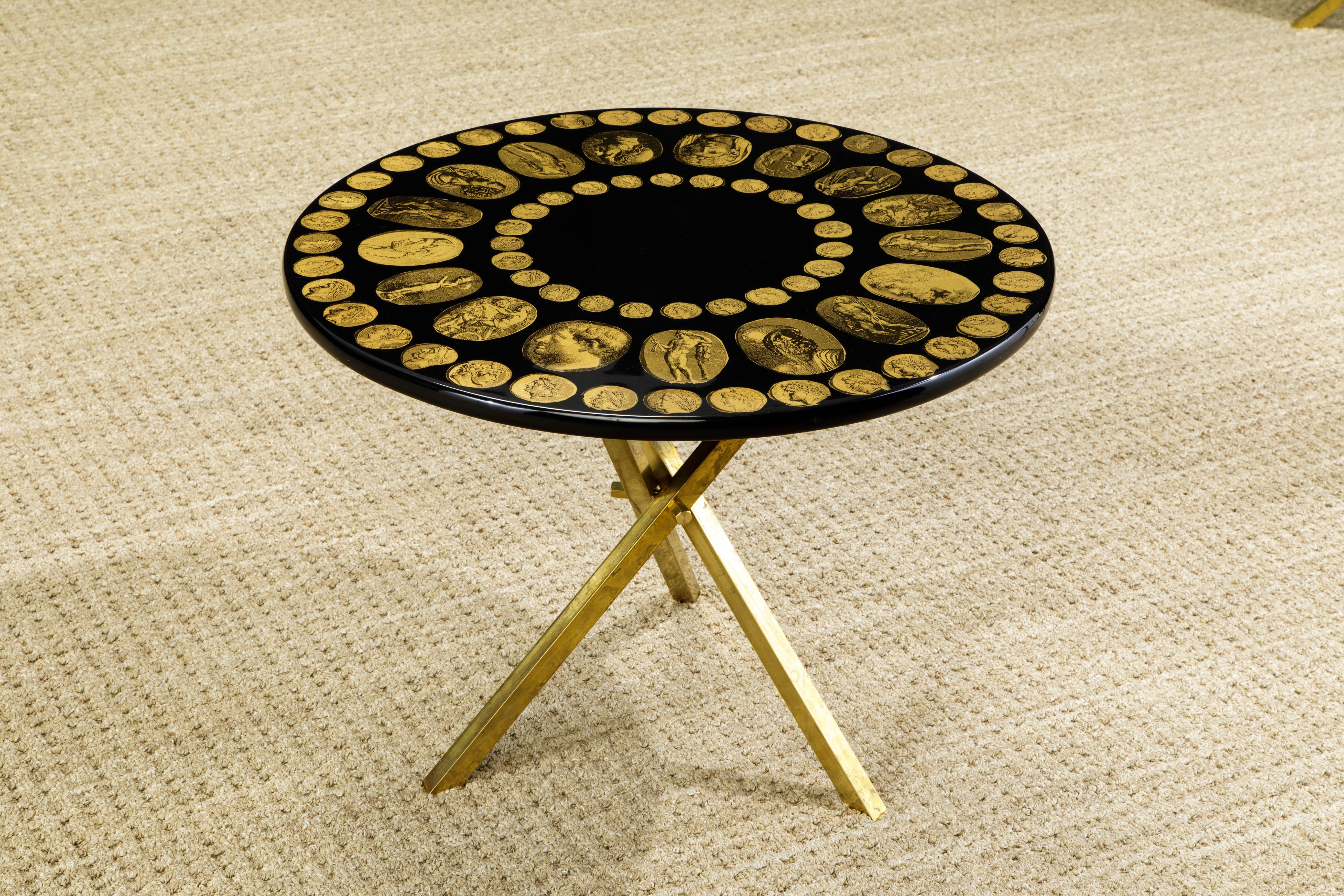 Late 20th Century 'Cammei' Lacquered Wood and Brass Side Table by Piero Fornasetti, Signed  For Sale