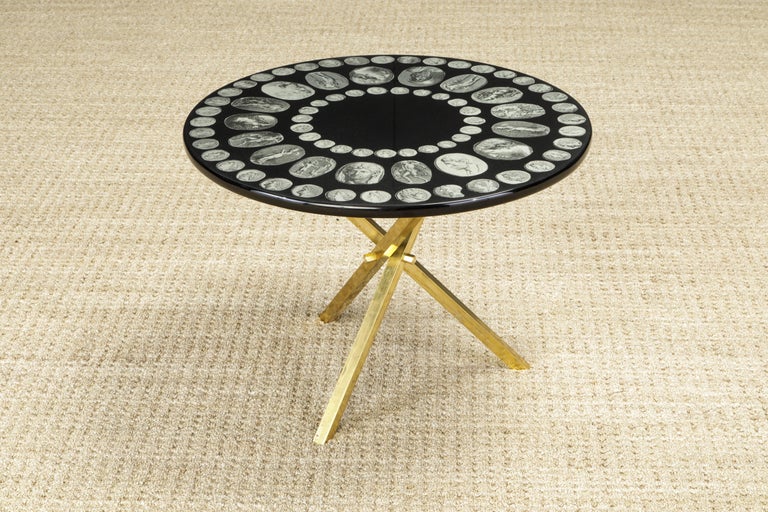 Mid-Century Modern 'Cammei' Silver Cameos Motif Side Table by Piero Fornasetti, Signed  For Sale