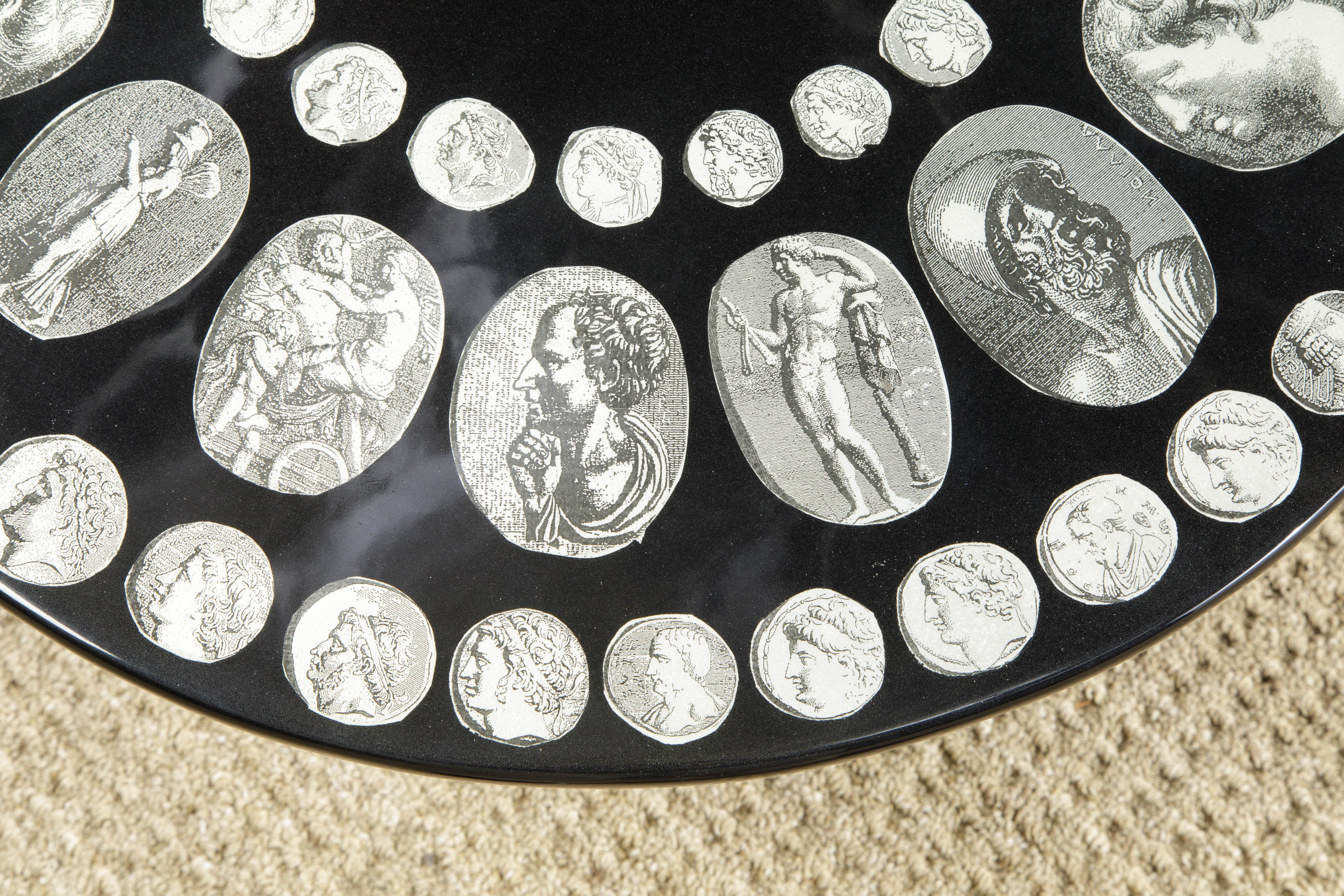 Late 20th Century 'Cammei' Silver Cameos Motif Side Table by Piero Fornasetti, Signed  For Sale